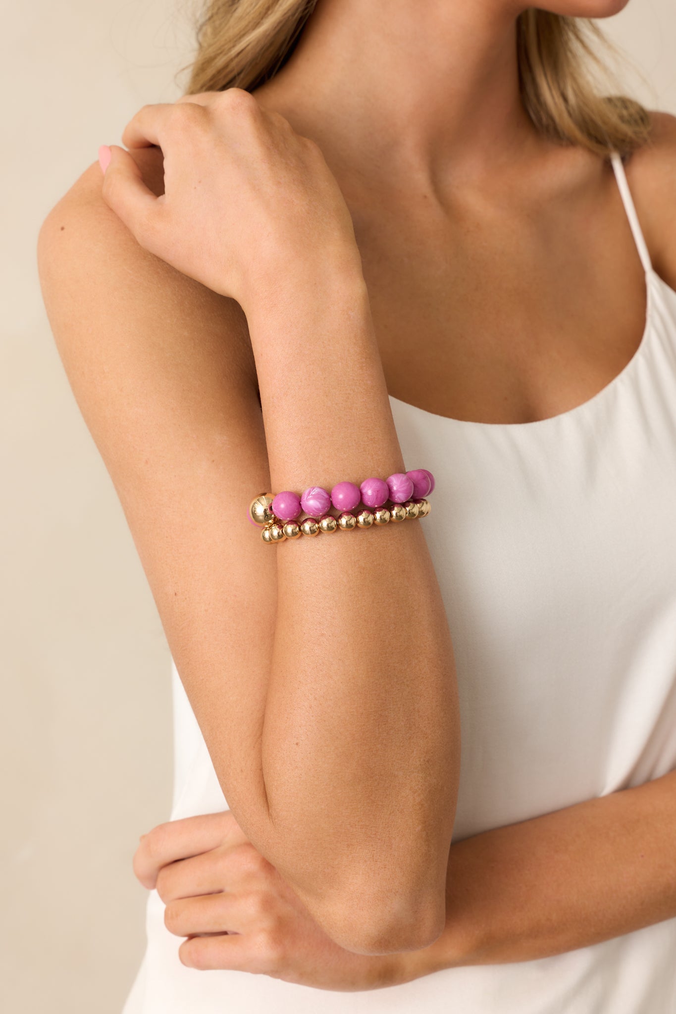Gold Purple Beaded Bracelet Set - All Bracelets | Red Dress Gold Purple Beaded Bracelet Set - All Bracelets | Red Dress