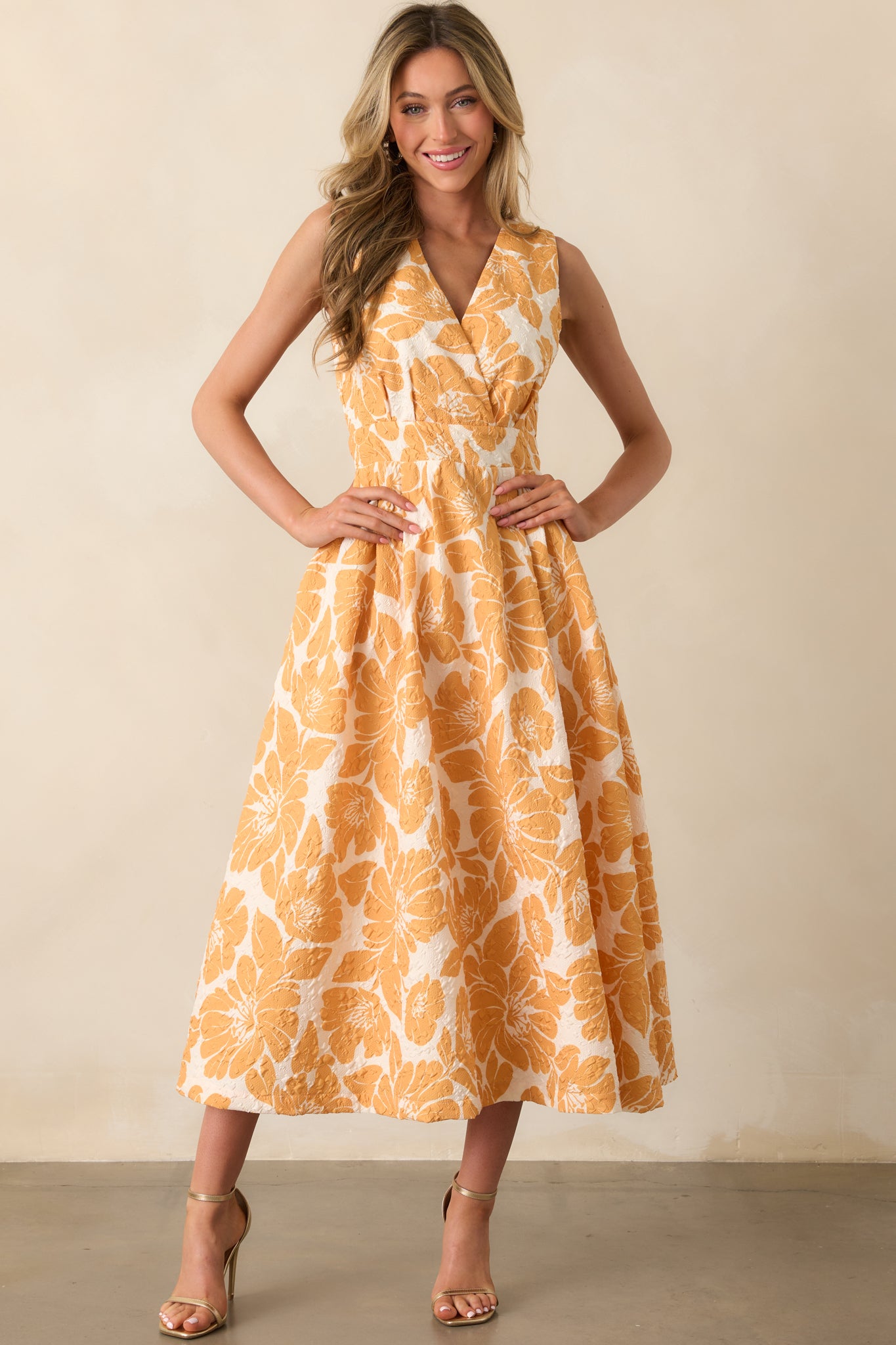 Orange Floral Jacquard Midi Dress - All dresses | Red Dress Orange Floral Jacquard Midi Dress - All dresses | Red Dress
