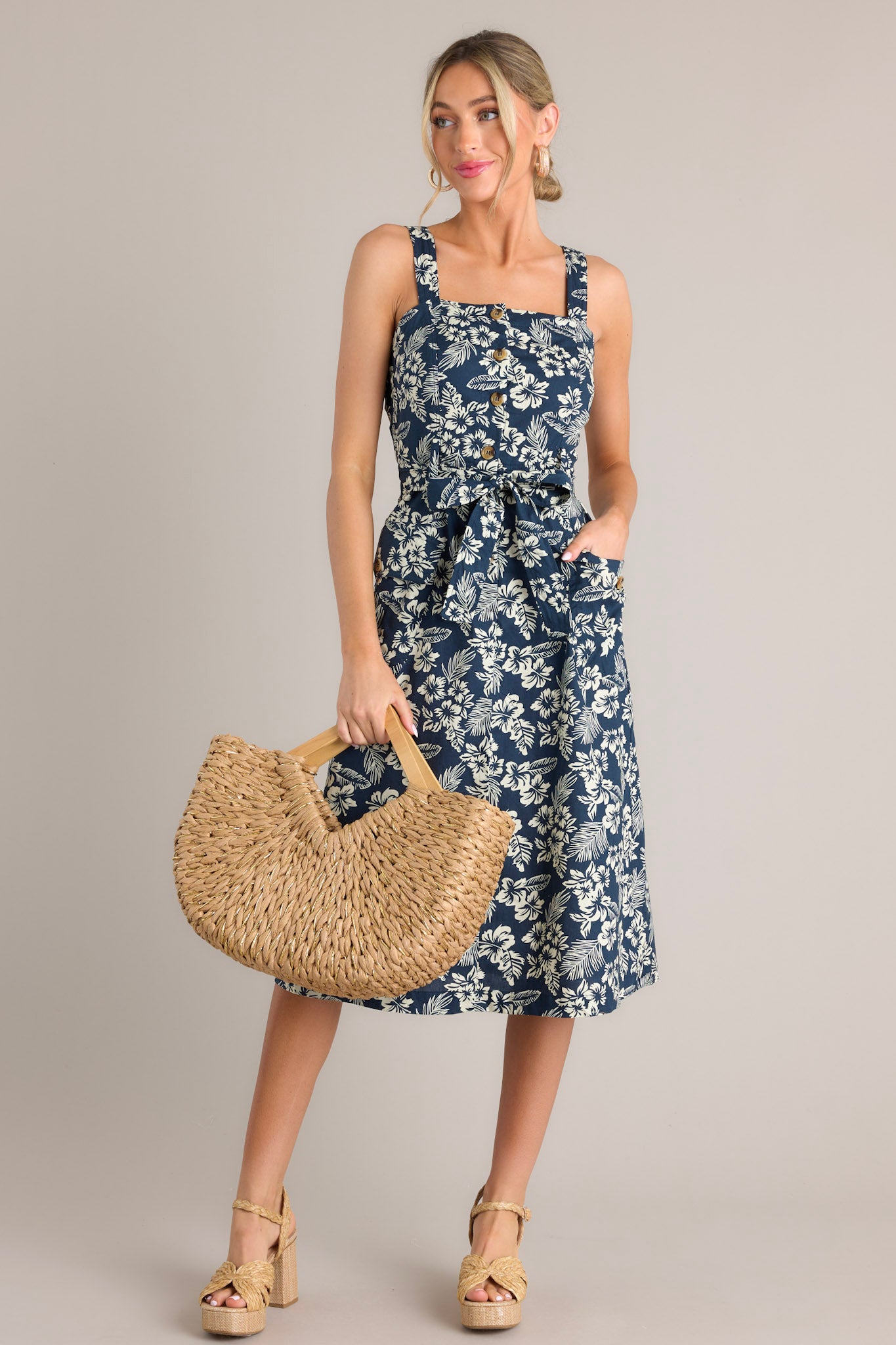 navy print midi dress Womens Lipsy Navy Floral Print Long Sleeve Midi Dress 2