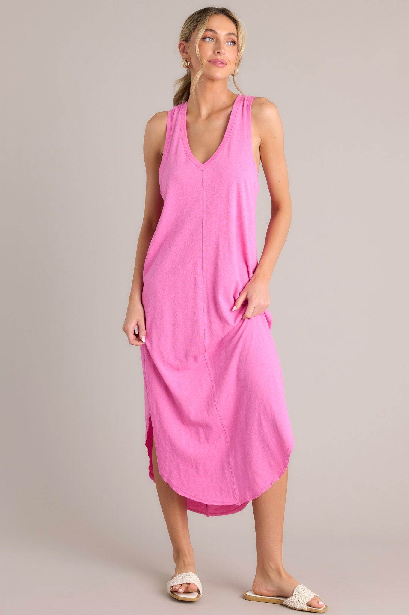 easy going z supply slub dress medium Z-Supply Reverie Slub Heartbreaker Pink Midi Dress