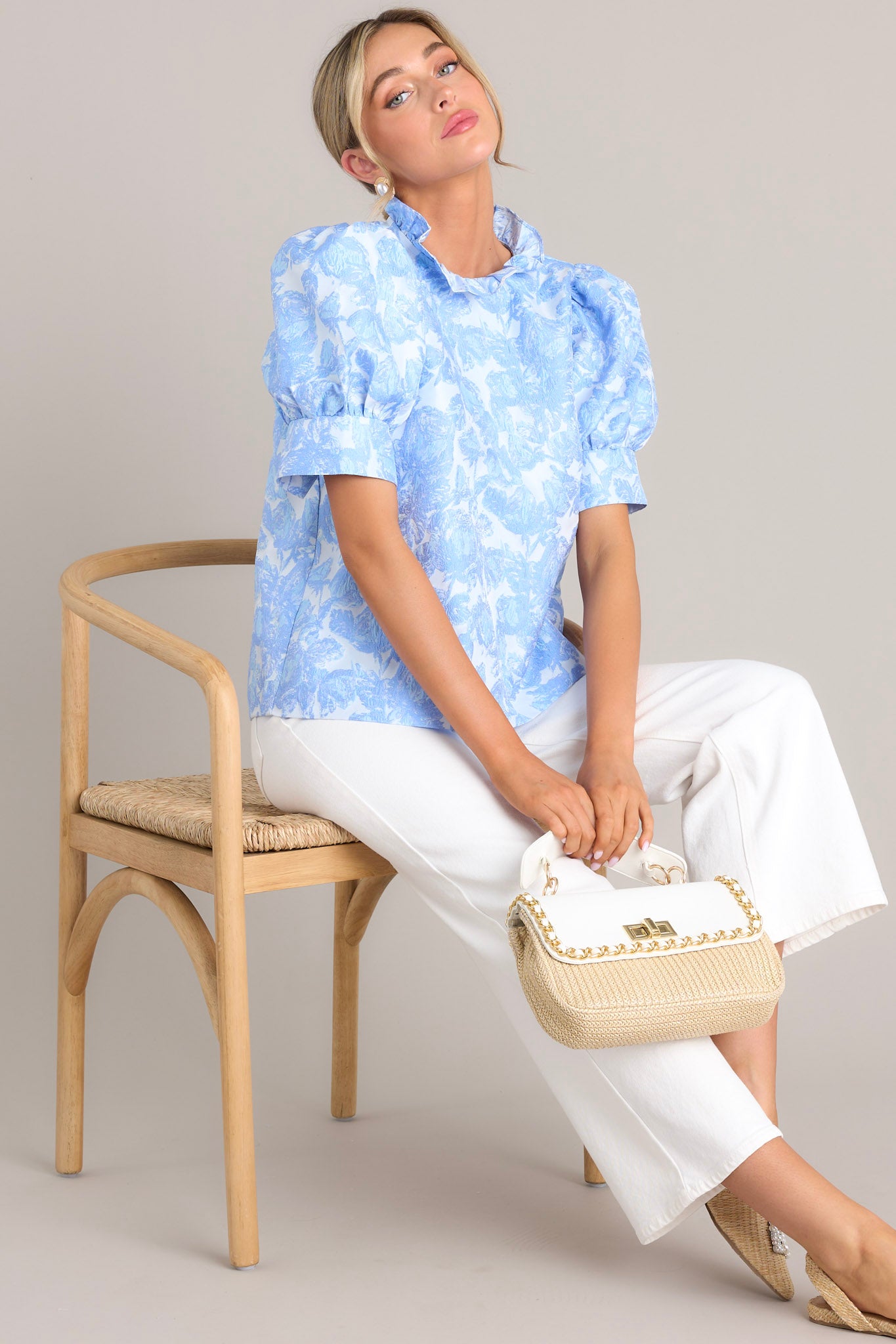 blue blouse dress with flowers cuffed sleeves june & hudson Blue Floral Long Sleeve Smocked Waist Dress with High Neck, Back Button, Chiffon, Cuffed Sleeves (US, Alpha, X-Small, Regular, Regular, Blue Mazarine Floral) at Amazon Women's Clothing store