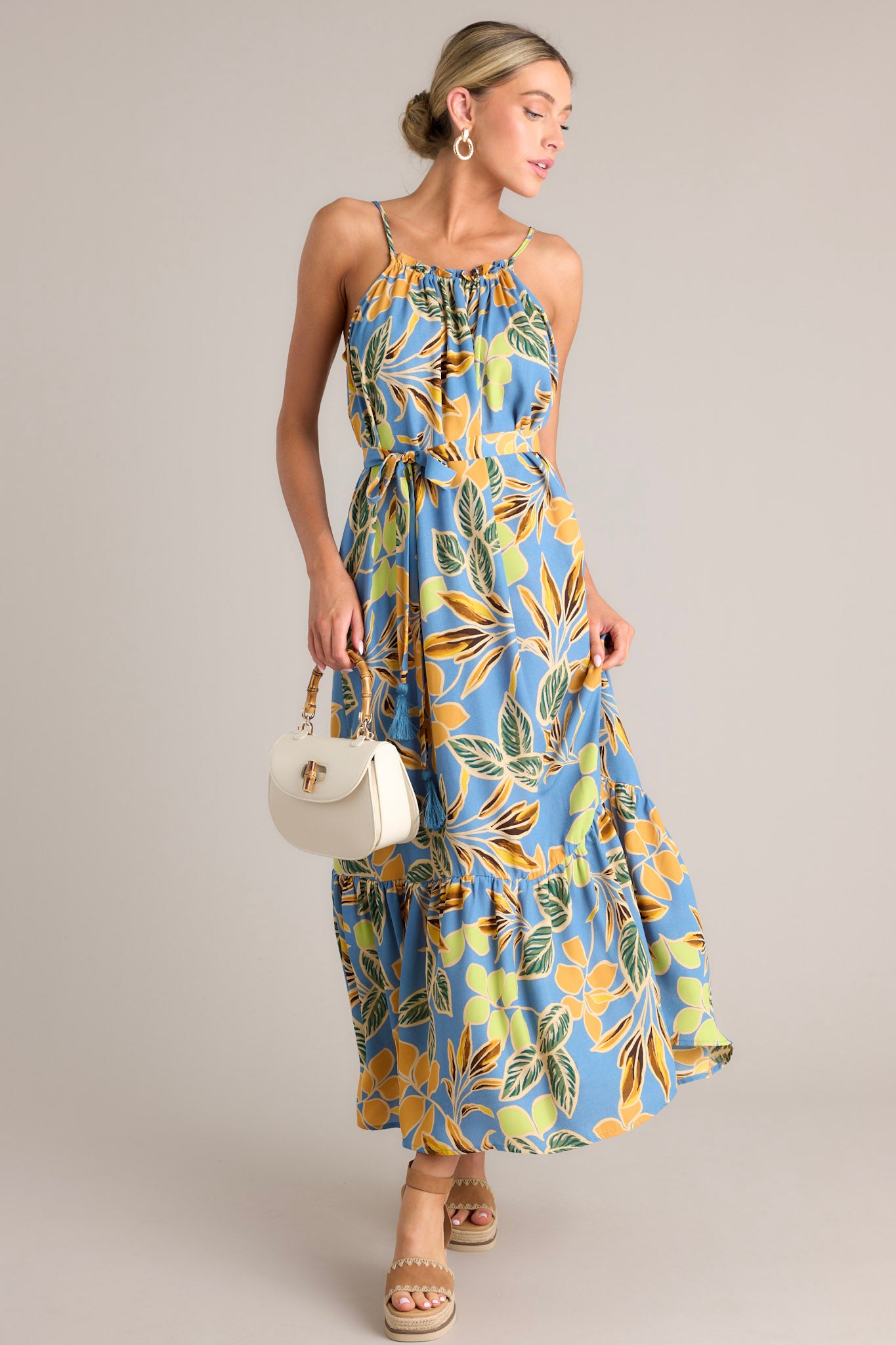 Dusty Blue Tropical Print Maxi Dress - All Dresses | Red Dress Dusty Blue Tropical Print Maxi Dress - All Dresses | Red Dress