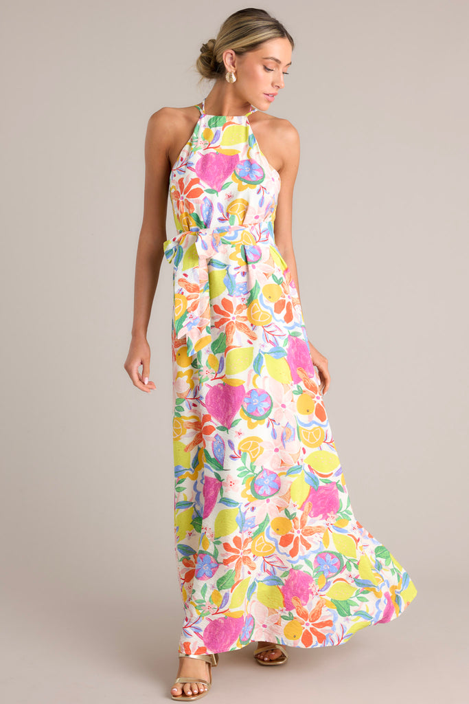Ivory Multi Floral Halter Maxi Dress