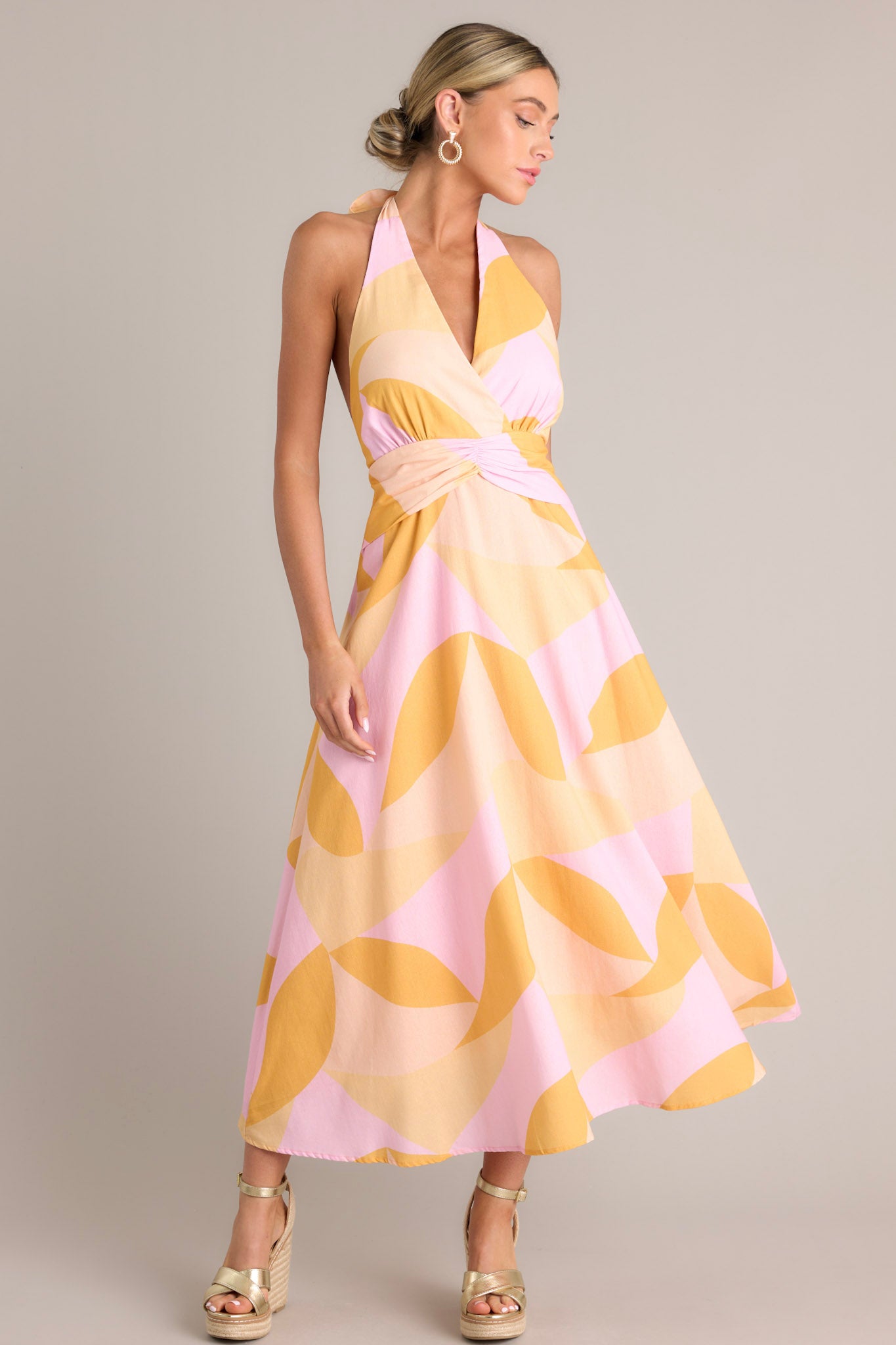 Light Pink & Orange Halter Maxi Dress - All Dresses | Red Dress Light Pink & Orange Halter Maxi Dress - All Dresses | Red Dress