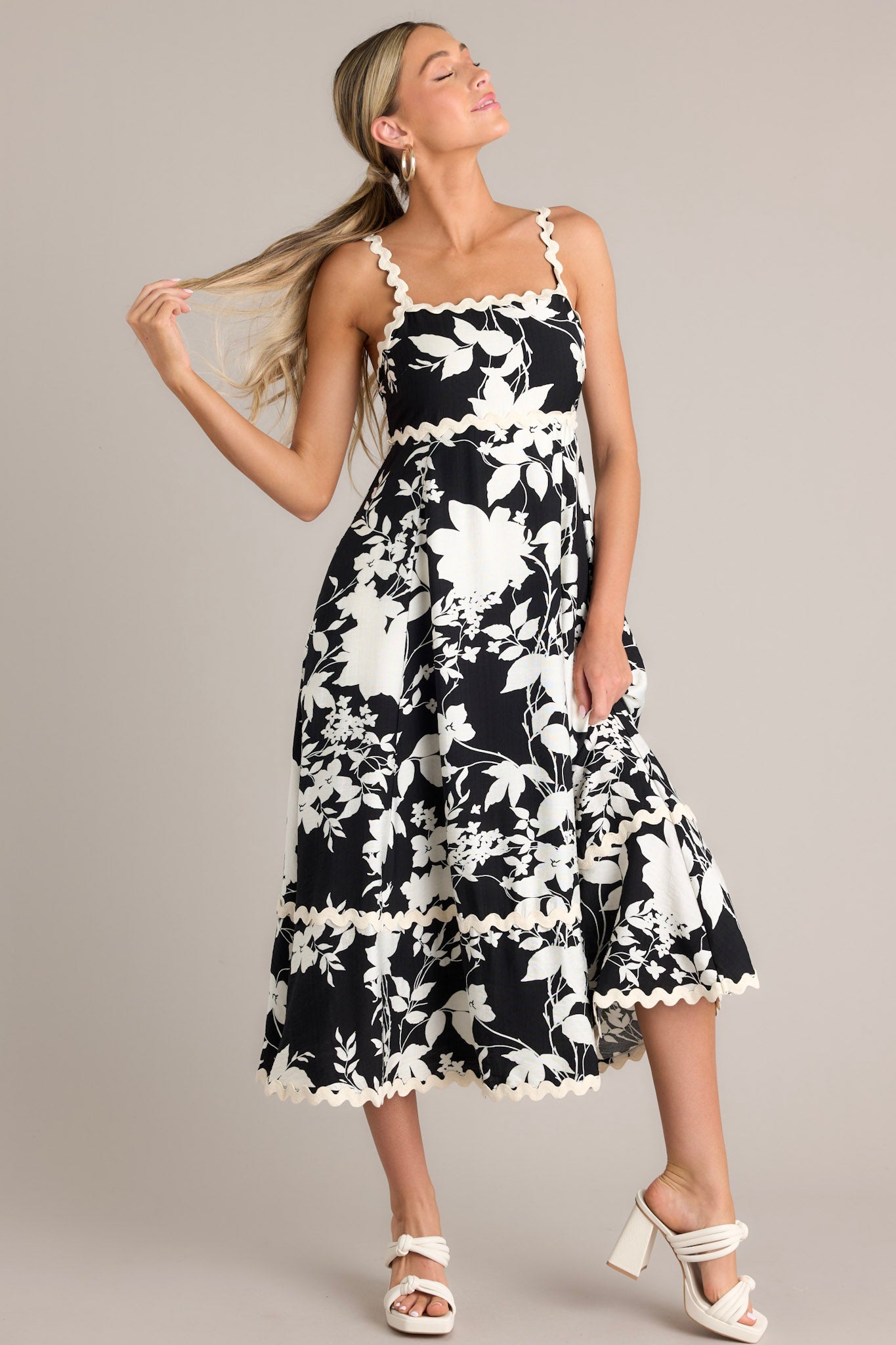 Black Floral Ricrac Midi Dress - All Dresses | Red Dress Black Floral Ricrac Midi Dress - All Dresses | Red Dress