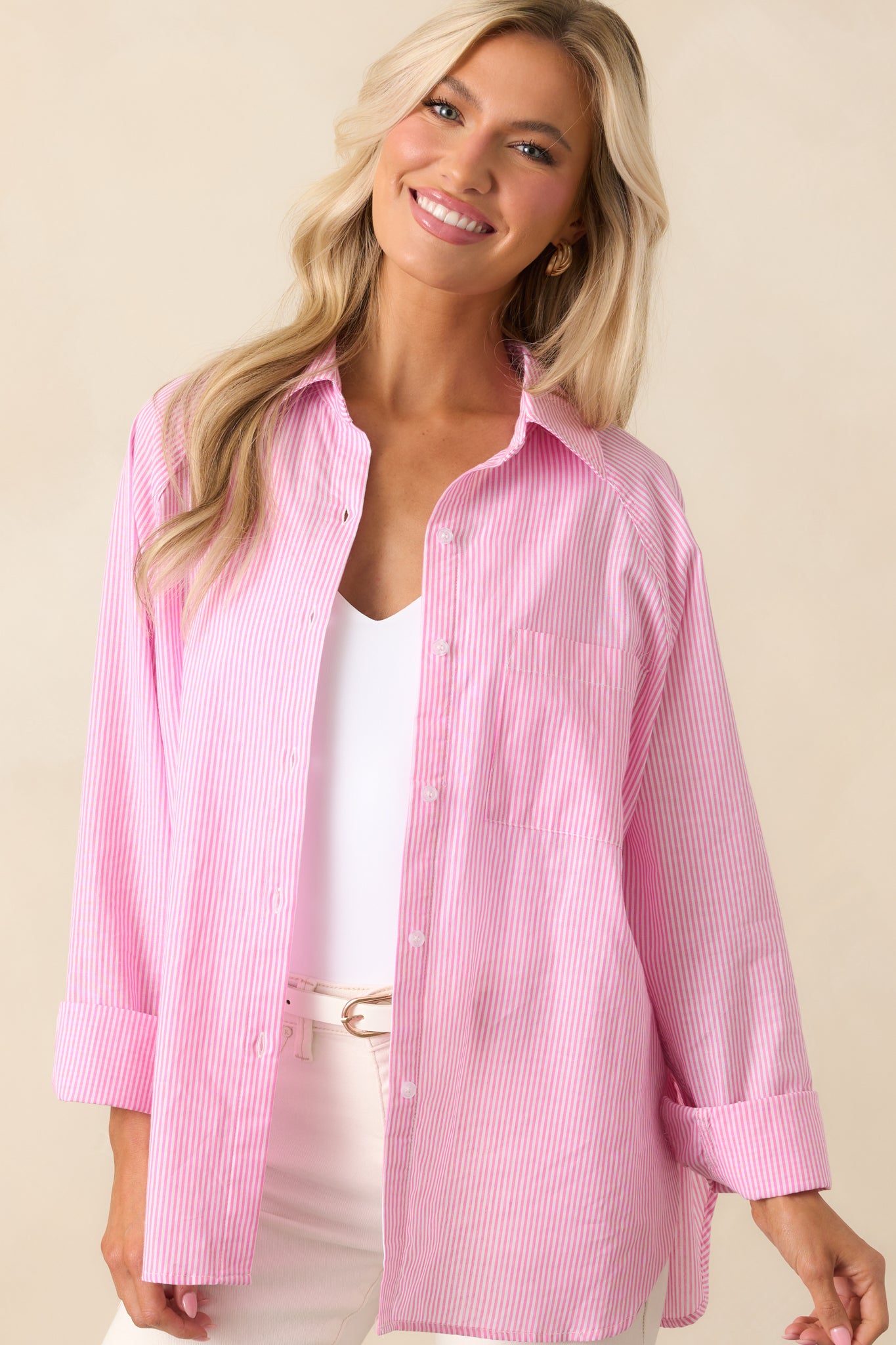 Sutton Peony Pink Stripe Cotton Top