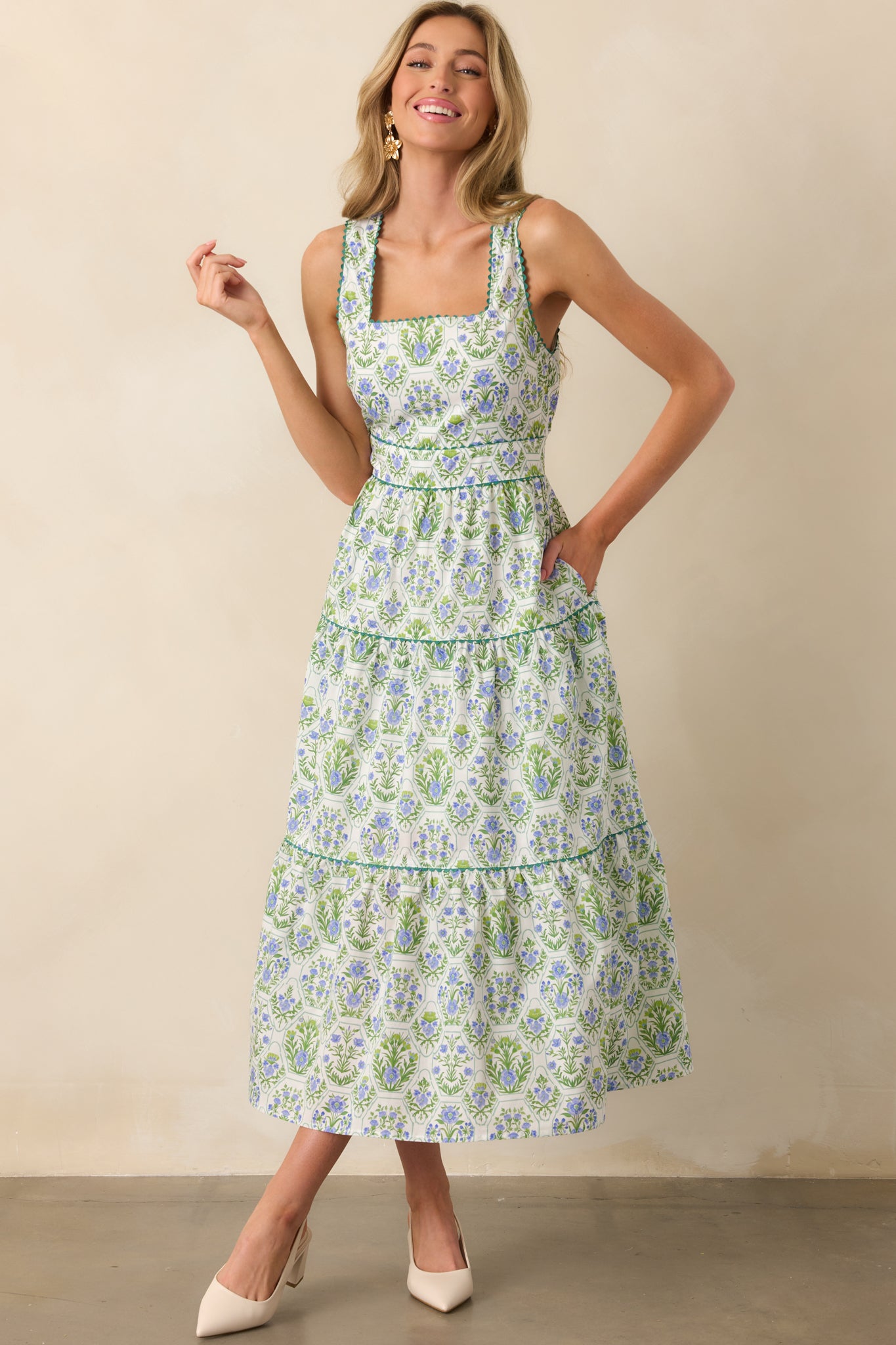 This Is The One Green Geometric Floral Cotton Maxi Dress This Is The One Green Geometric Floral Cotton Maxi Dress