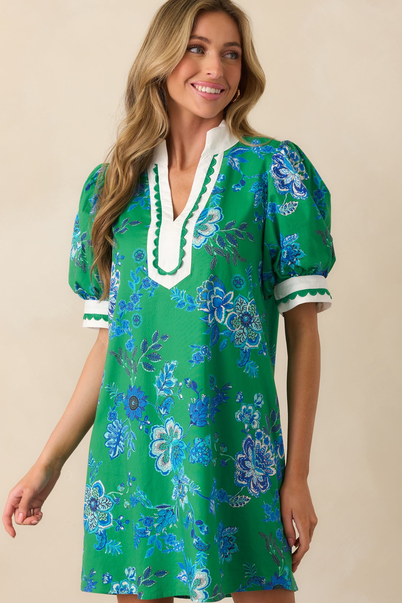 green cotton dress with sleeves Forest Green Floral Print Cotton Maxi Dress - Shirt Dresses