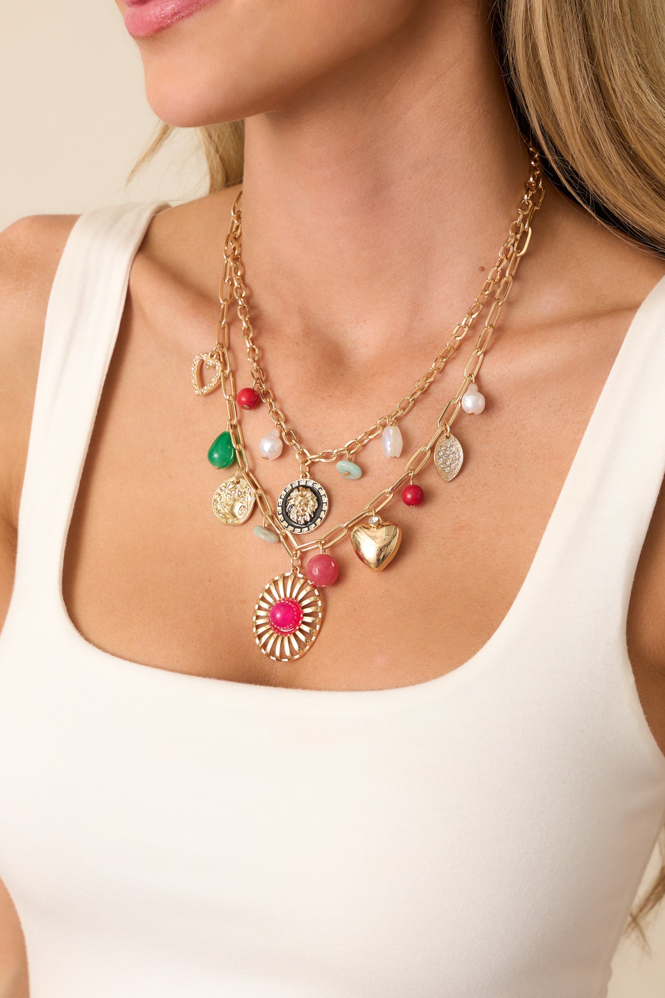 Radiate Positivity Gold Multi Layered Charm Necklace
