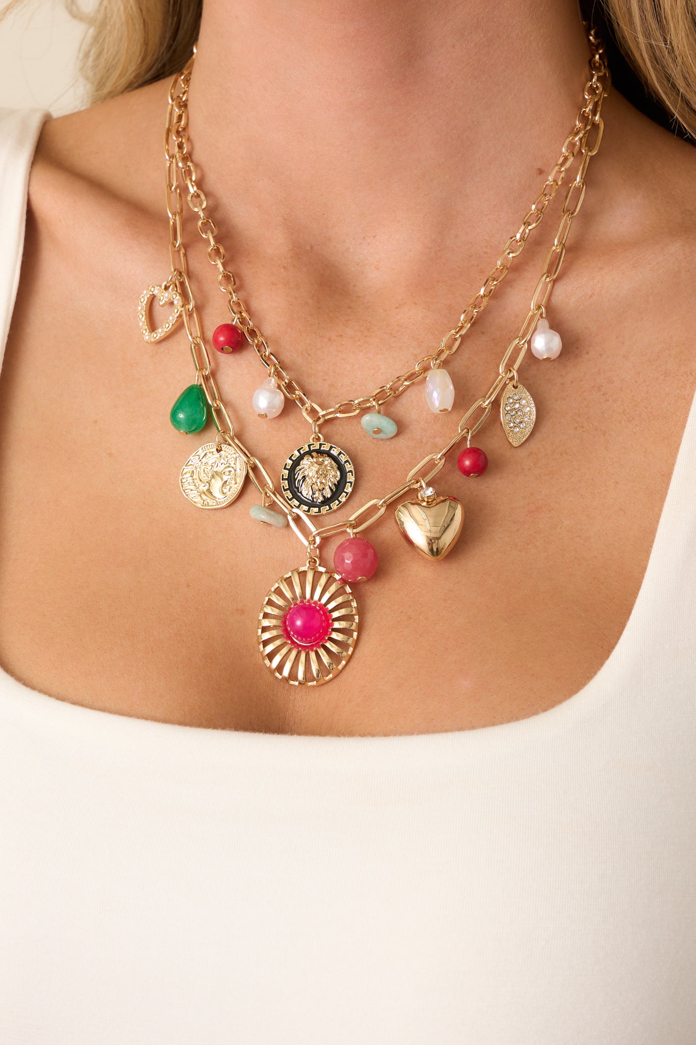 Radiate Positivity Gold Multi Layered Charm Necklace