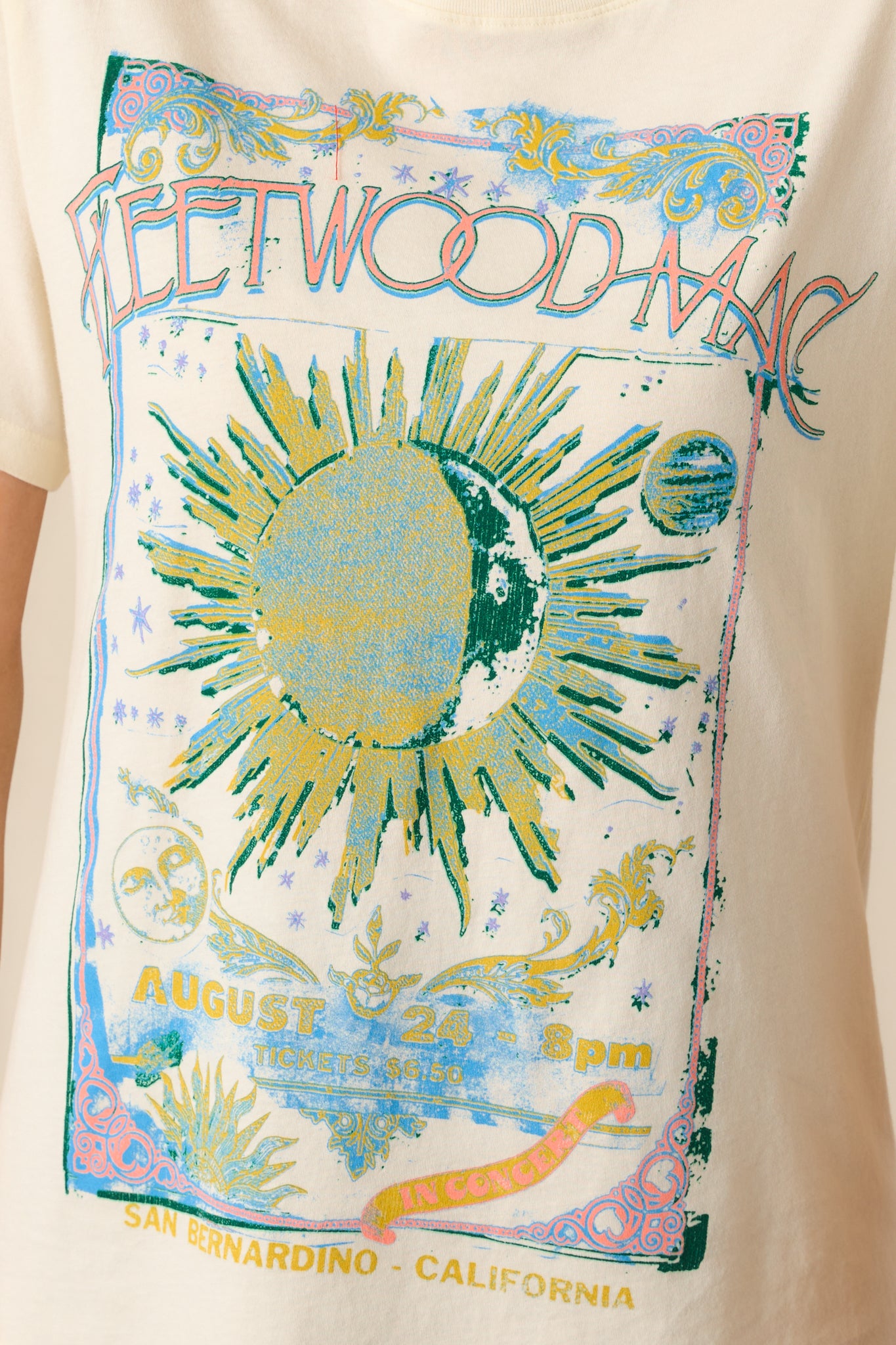 A detailed close-up of the vintage Fleetwood Mac celestial print, showcasing line work, texture, and print quality.