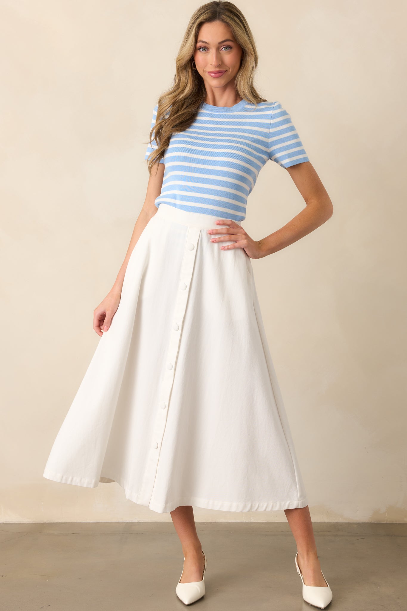 Let's Catch Up Light Blue Stripe Short Sleeve Top