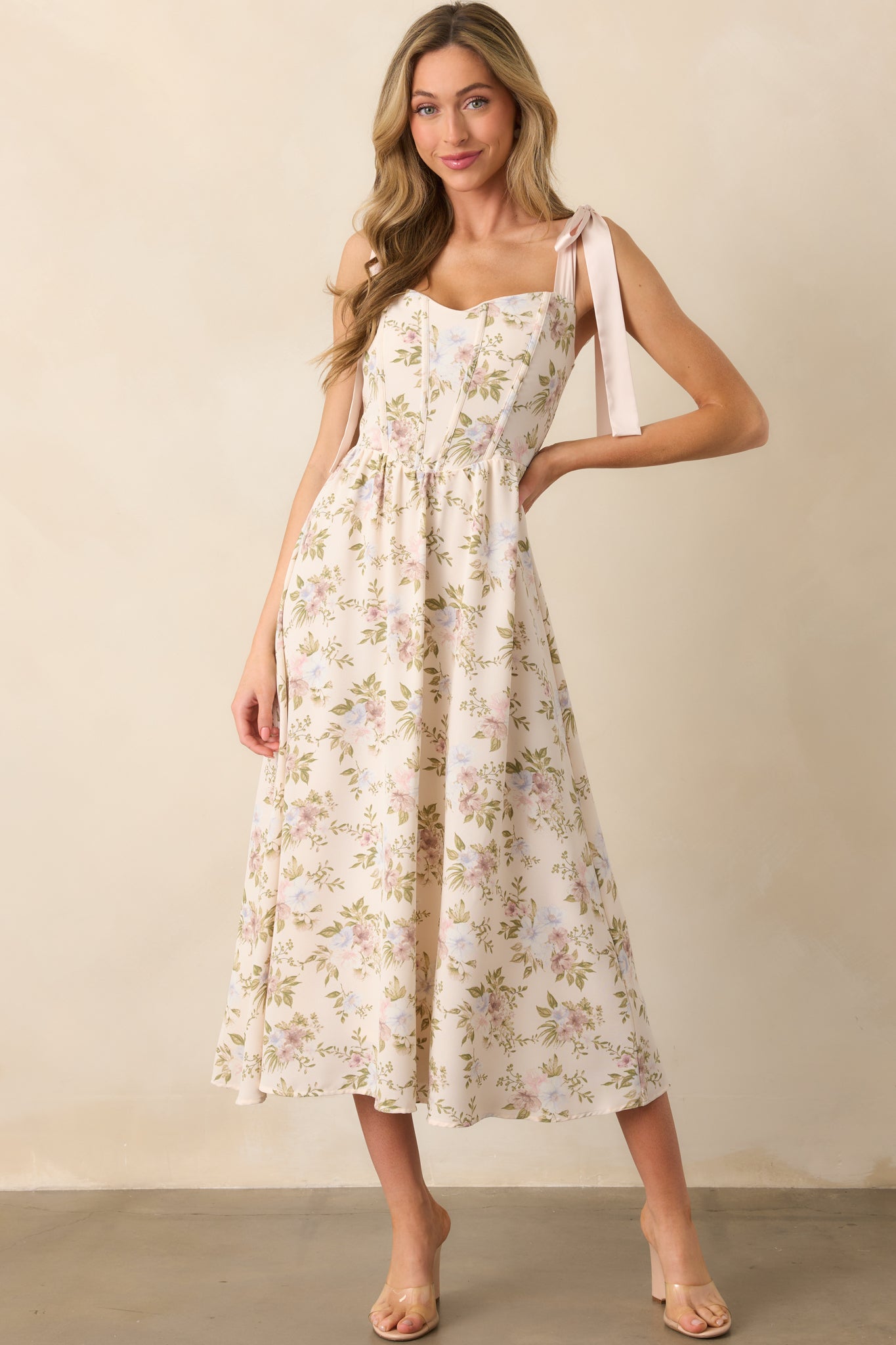 Light Pink Floral Chiffon Corset Dress - Maxi Dresses | Red Dress Light Pink Floral Chiffon Corset Dress - Maxi Dresses | Red Dress