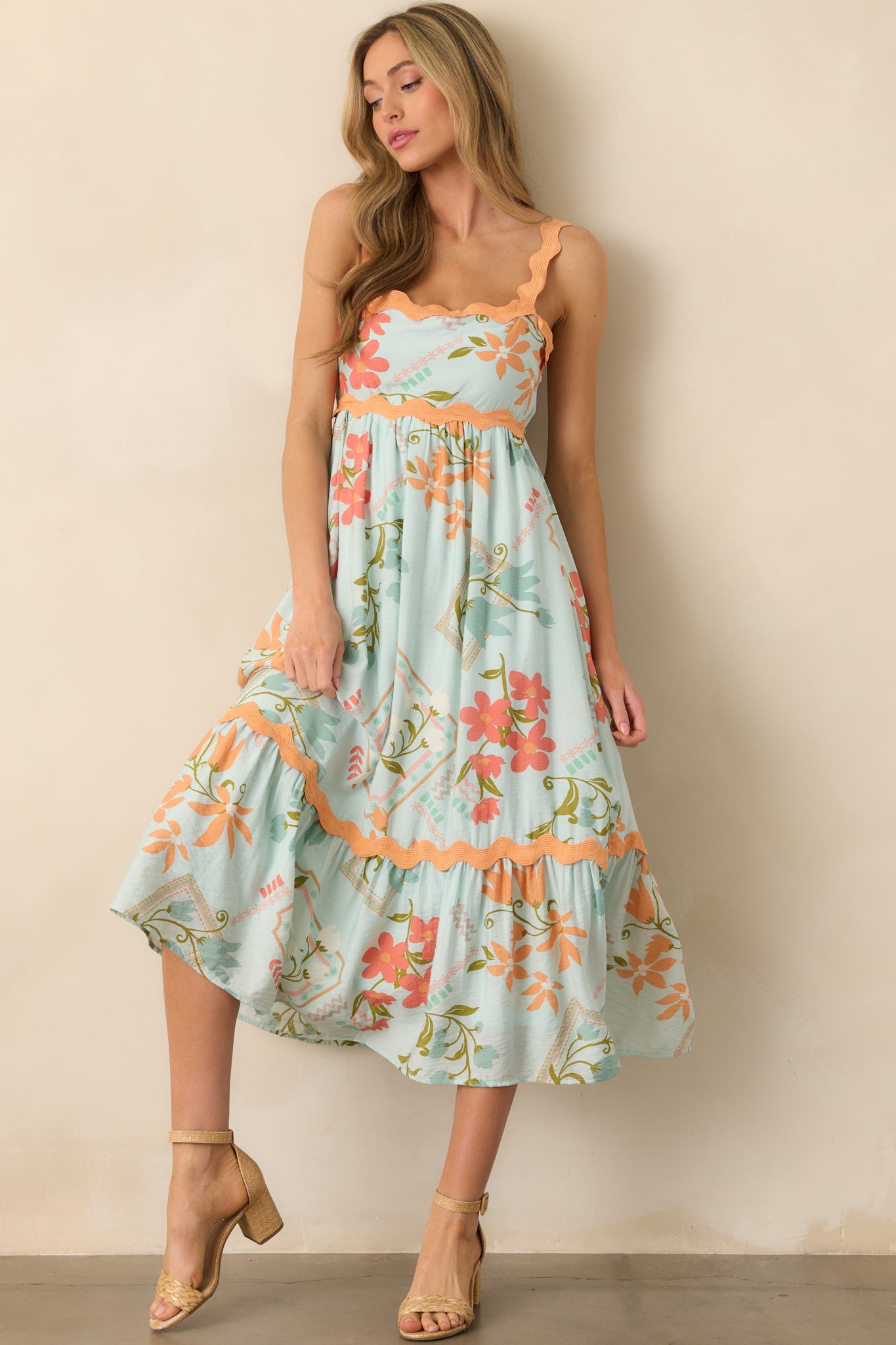 Mint Green Floral Patchwork Maxi Dress Casual Dresses Red Dress