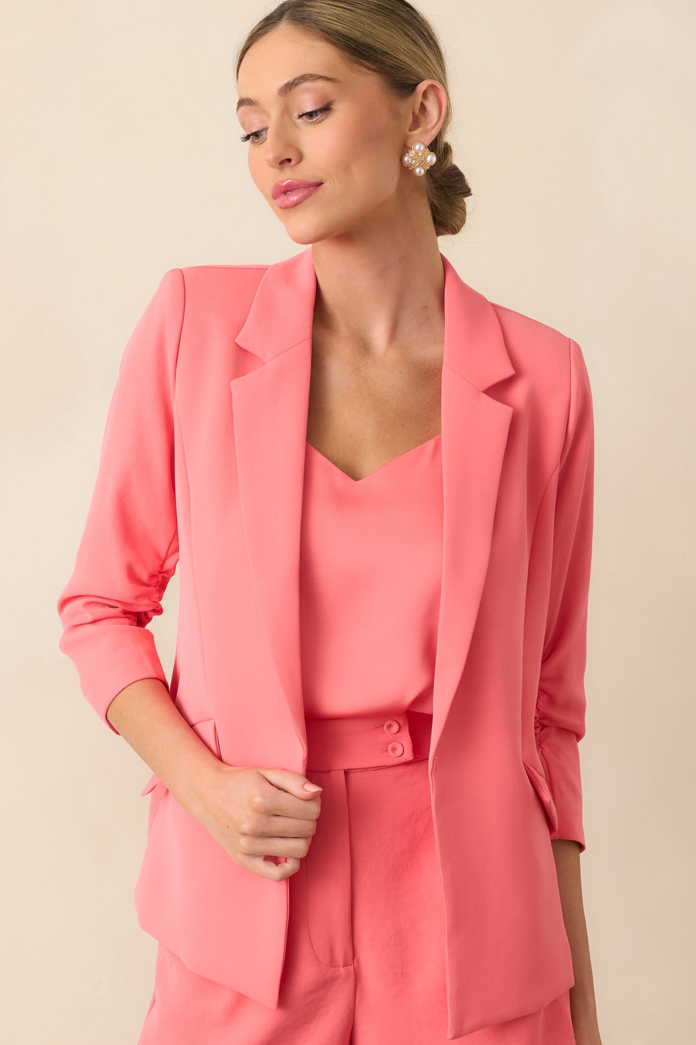 She Means Business Coral Single-Breasted Tailored Blazer