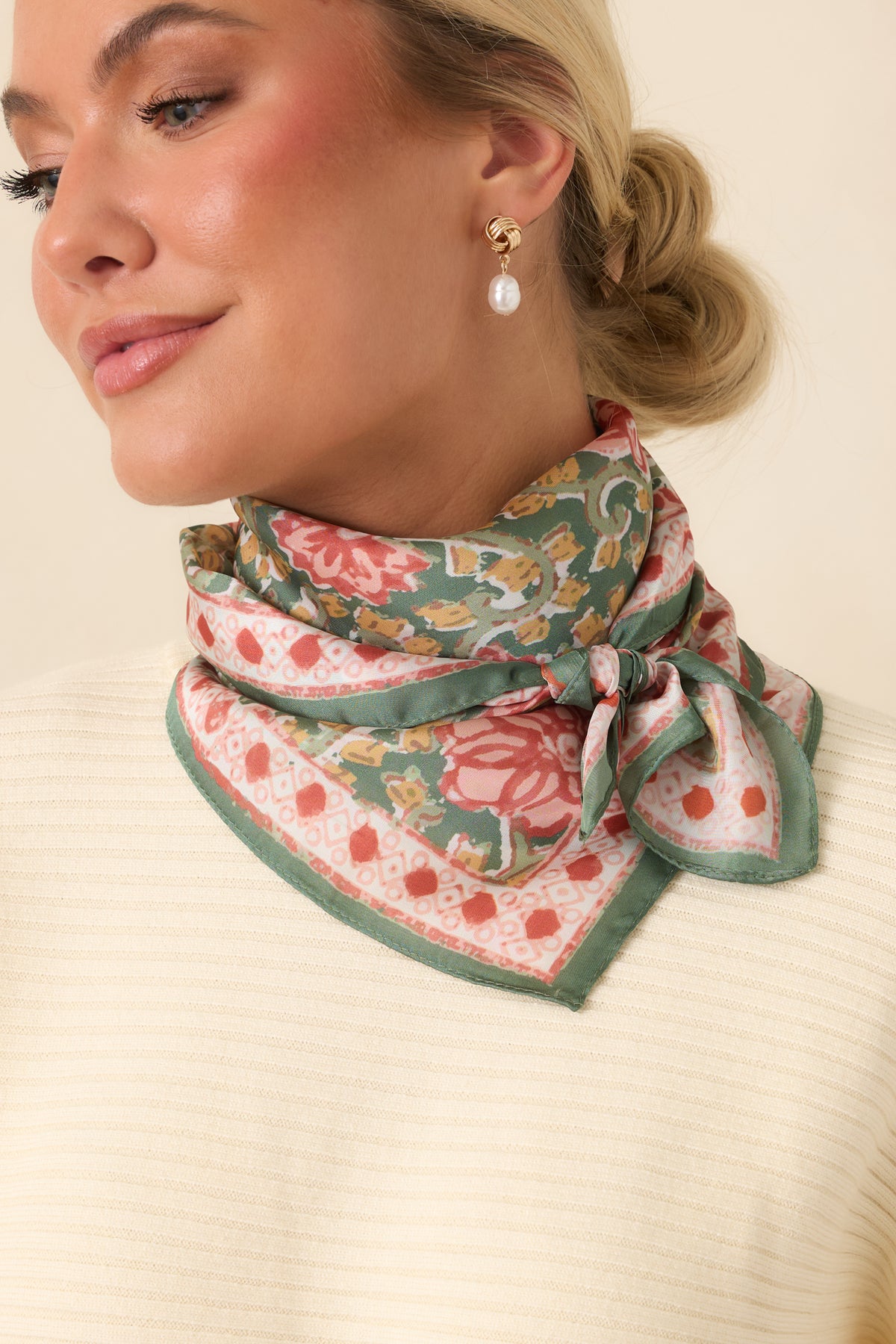 As the Story Goes Green Multi Floral Scroll Print Scarf