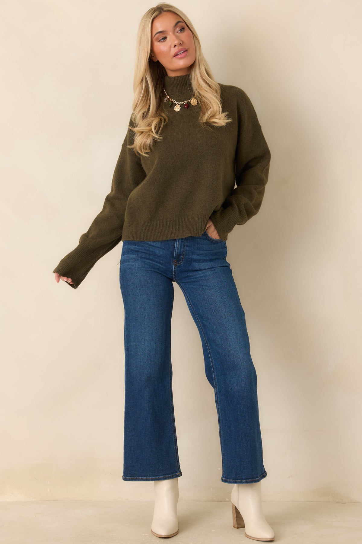 The Day Can Wait Olive Green Mock Neck Knit Sweater