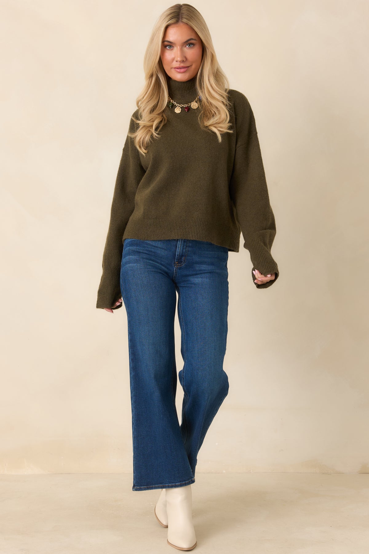 The Day Can Wait Olive Green Mock Neck Knit Sweater