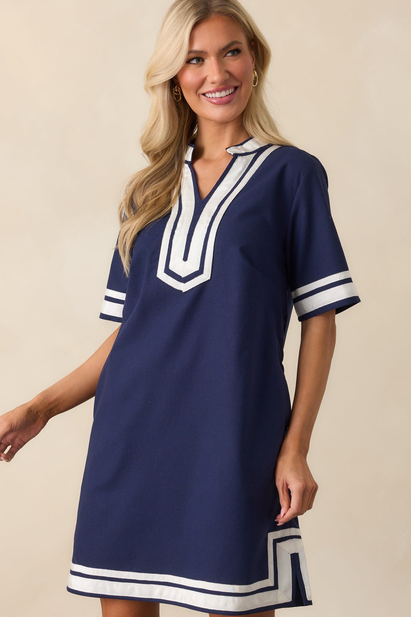 Navy Linen Short Sleeve Dress - Mini Dresses | Red Dress Navy Linen Short Sleeve Dress - Mini Dresses | Red Dress