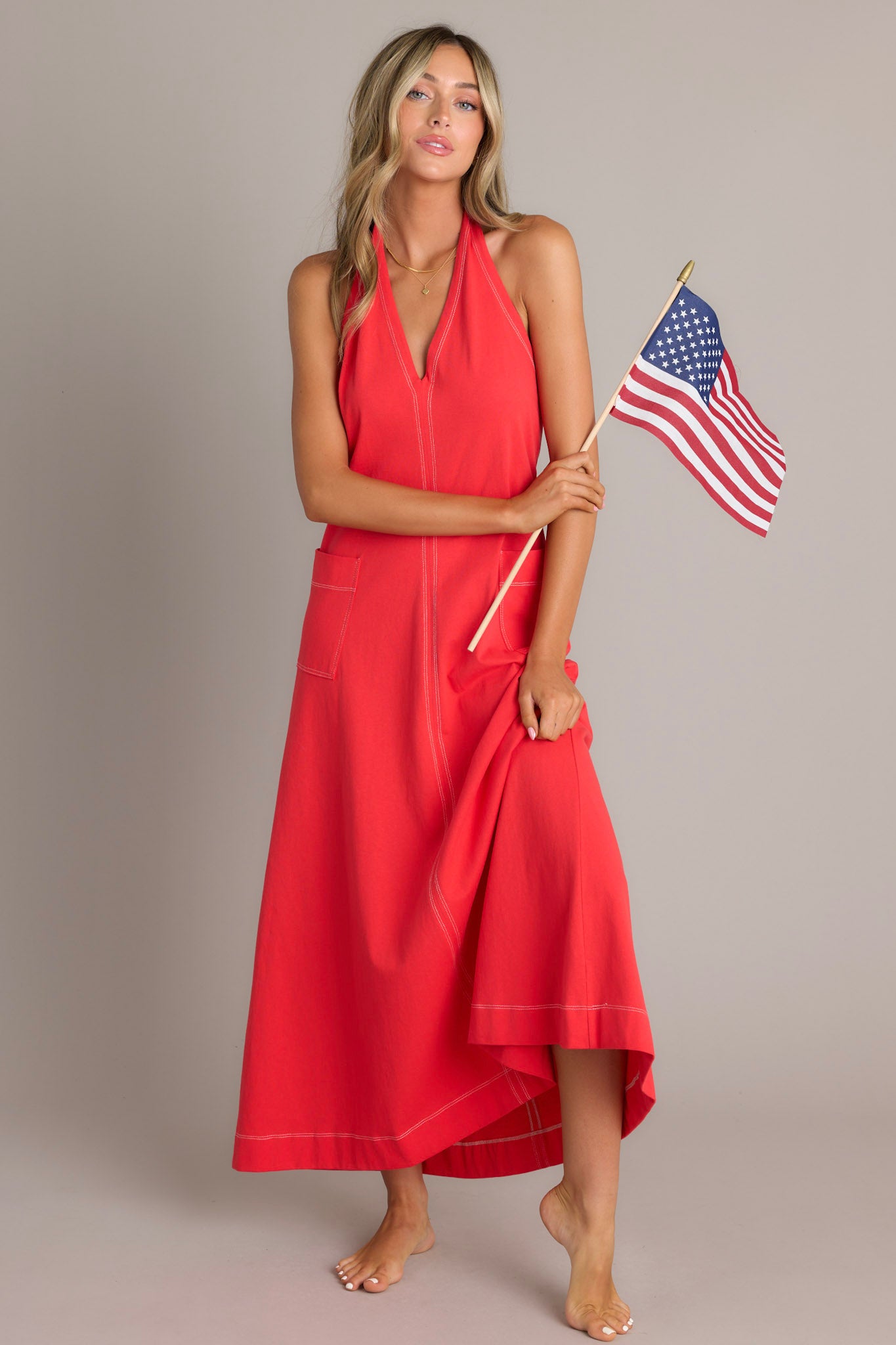 100% Cotton Tomato Red Halter Maxi Dress - All Dresses | Red Dress 100% Cotton Tomato Red Halter Maxi Dress - All Dresses | Red Dress