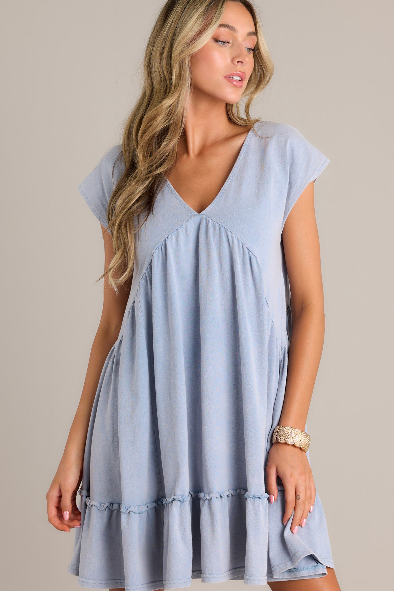 Serene Splendor Dusty Blue Cap Sleeve Mini Dress Serene Splendor Dusty Blue Cap Sleeve Mini Dress