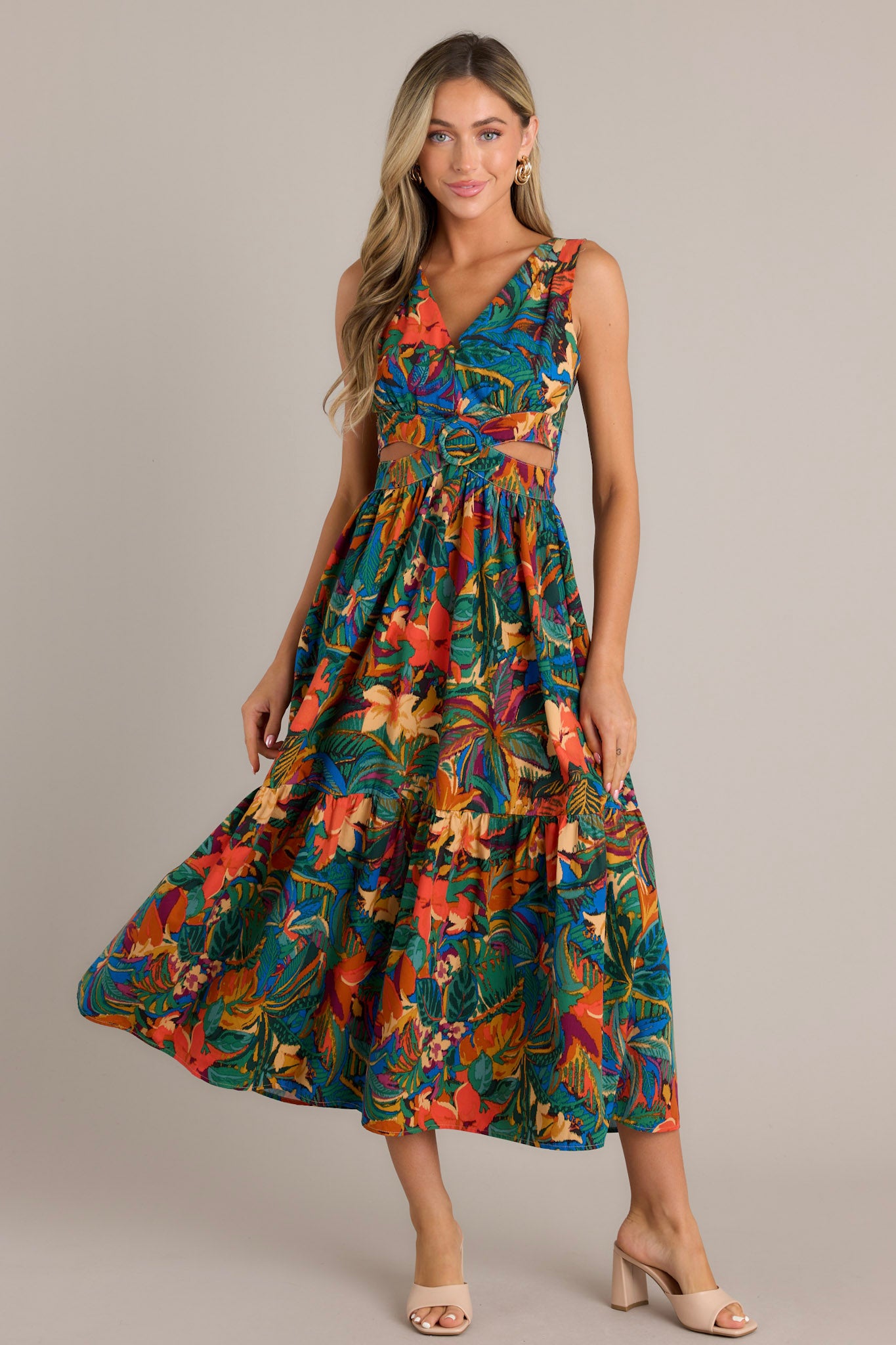 Green Tropical Print Cutout Maxi Dress - All Dresses | Red Dress Green Tropical Print Cutout Maxi Dress - All Dresses | Red Dress