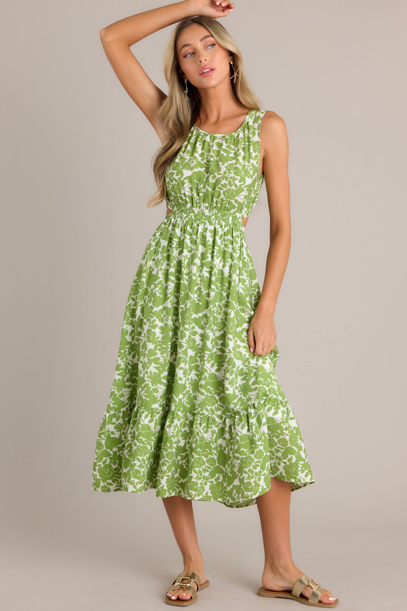Green Floral Cutout Midi Dress - All Dresses | Red Dress Green Floral Cutout Midi Dress - All Dresses | Red Dress
