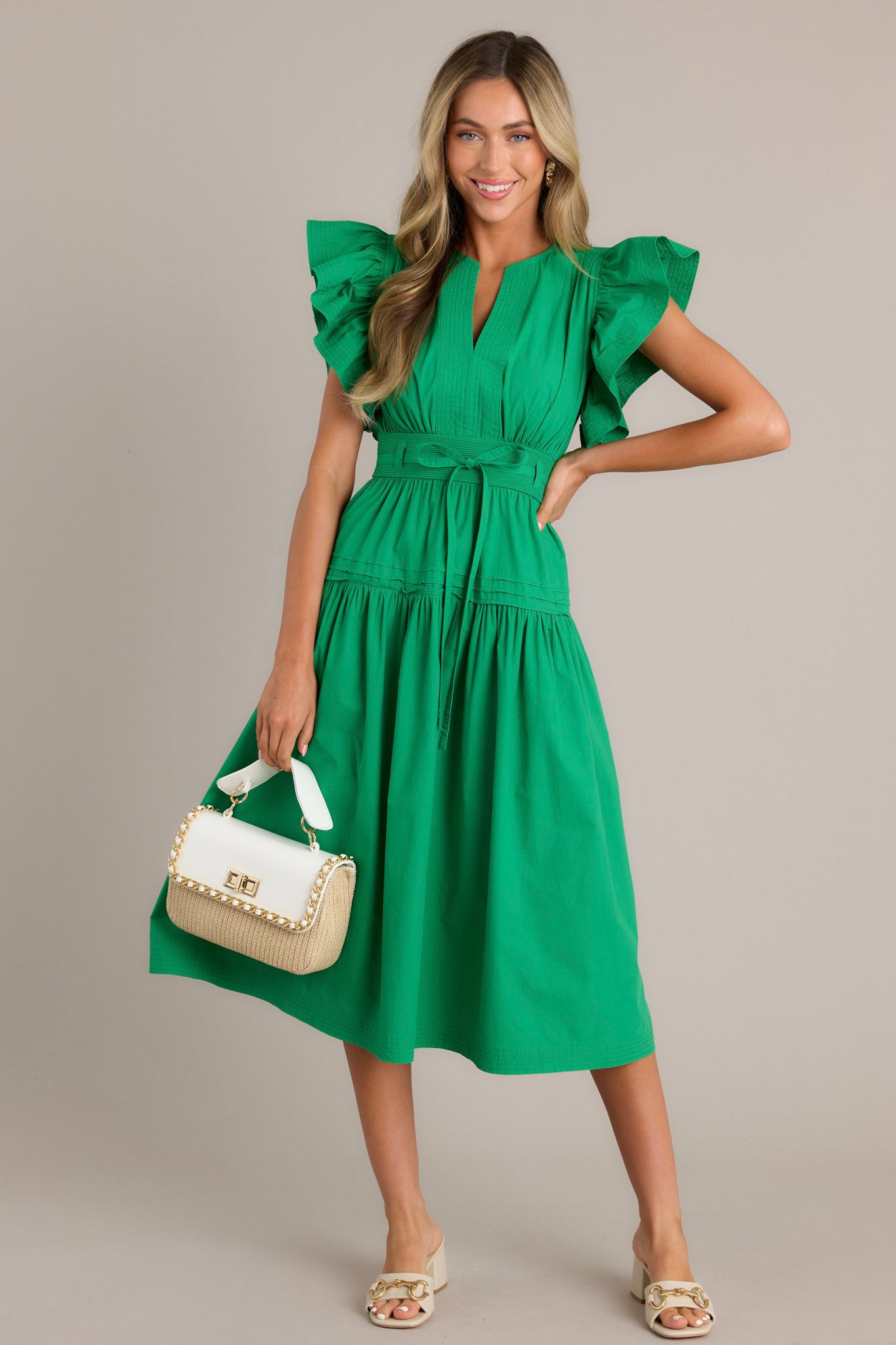 Kelly Green 100% Cotton Midi Dress - All Dresses | Red Dress Kelly Green 100% Cotton Midi Dress - All Dresses | Red Dress
