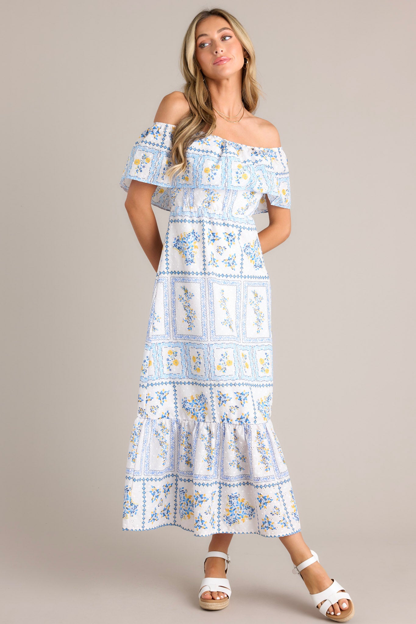 White & Blue Embroidered Maxi Dress - All Dresses | Red Dess White & Blue Embroidered Maxi Dress - All Dresses | Red Dess