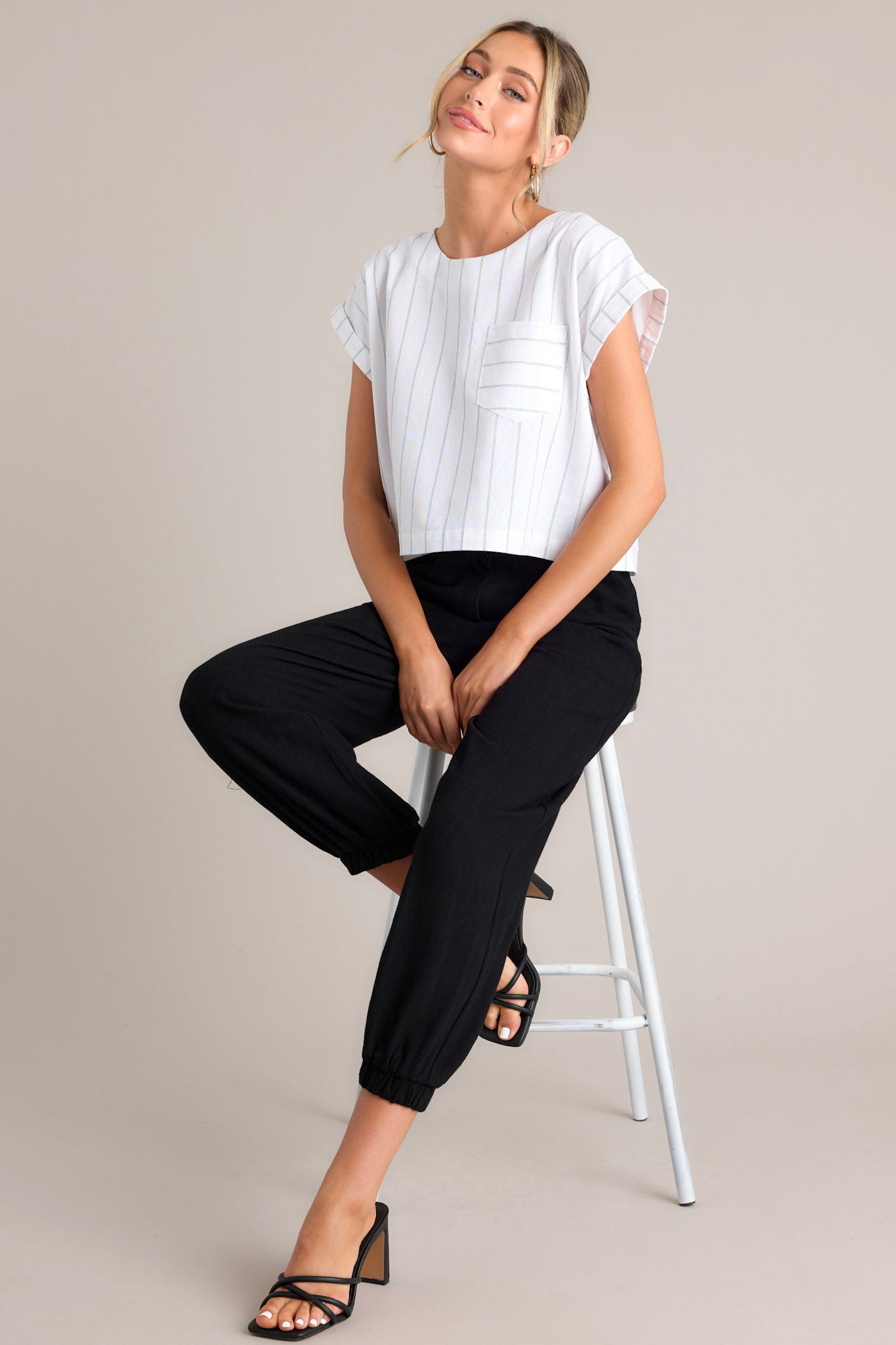 Behind The Grin Black Cotton Linen Blend Pants - Main Image