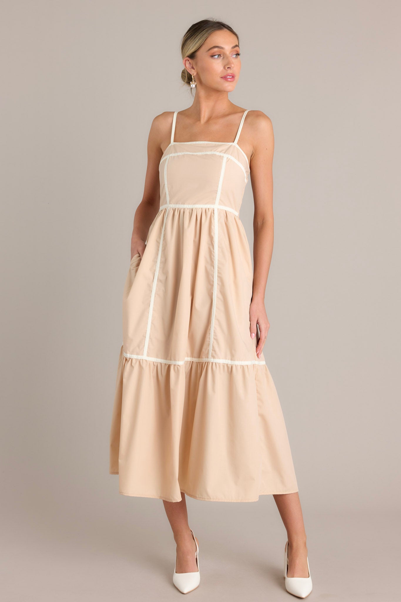 Beige Square Neck Maxi Dress - Maxi Dresses | Red Dress Beige Square Neck Maxi Dress - Maxi Dresses | Red Dress