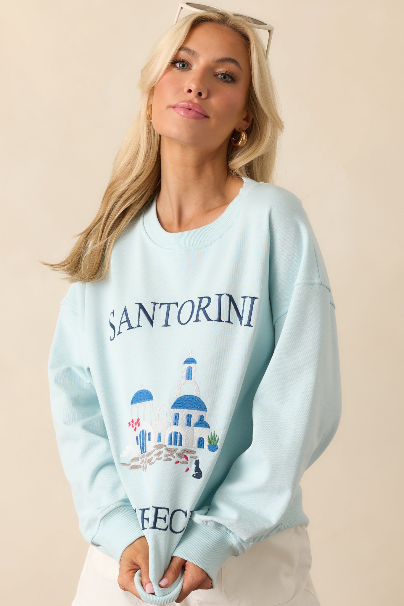 Santorini Dreaming Light Blue Crew Neck Sweatshirt
