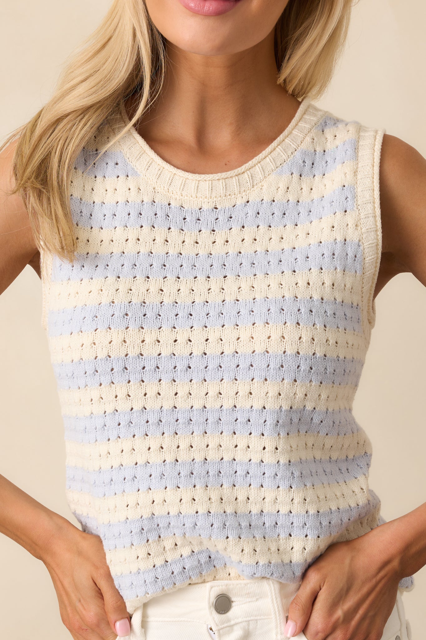 Exploring The City Sky Blue Stripe Knit Tank Top
