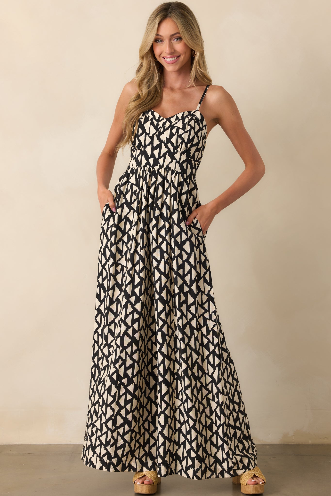 Black Geometric Print Jumpsuit - All Playsuits