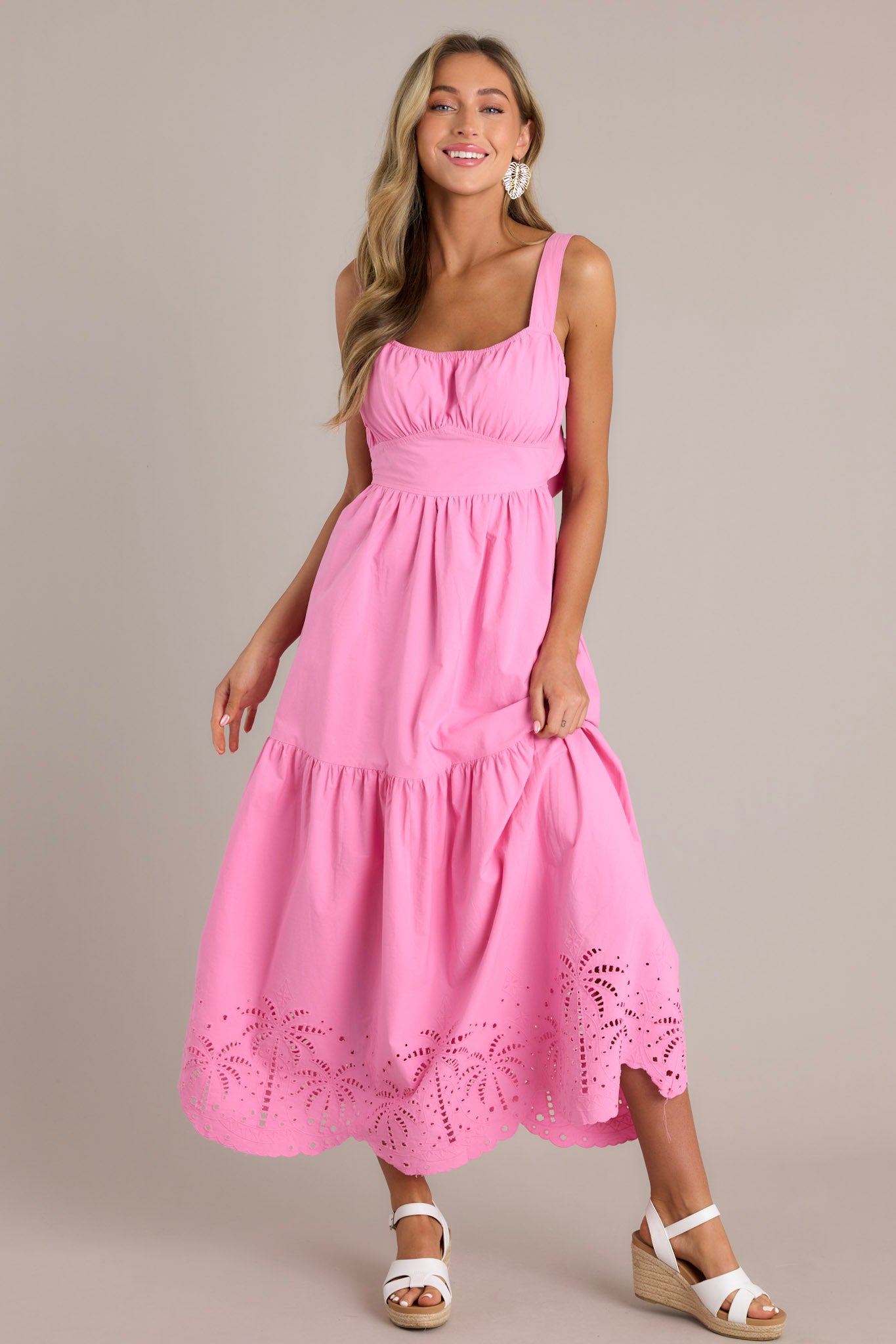 knee length dresses for ladies 100% Cotton Pink Eyelet Cutout Midi Dress - All Dresses knee length dresses for ladies 100% Cotton Pink Eyelet Cutout Midi Dress - All Dresses