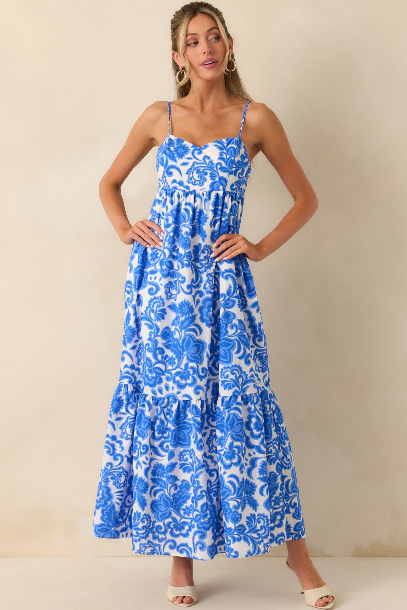 Blue Floral Print Maxi Dress - The Cotton Shop | Red Dress Blue Floral Print Maxi Dress - The Cotton Shop | Red Dress