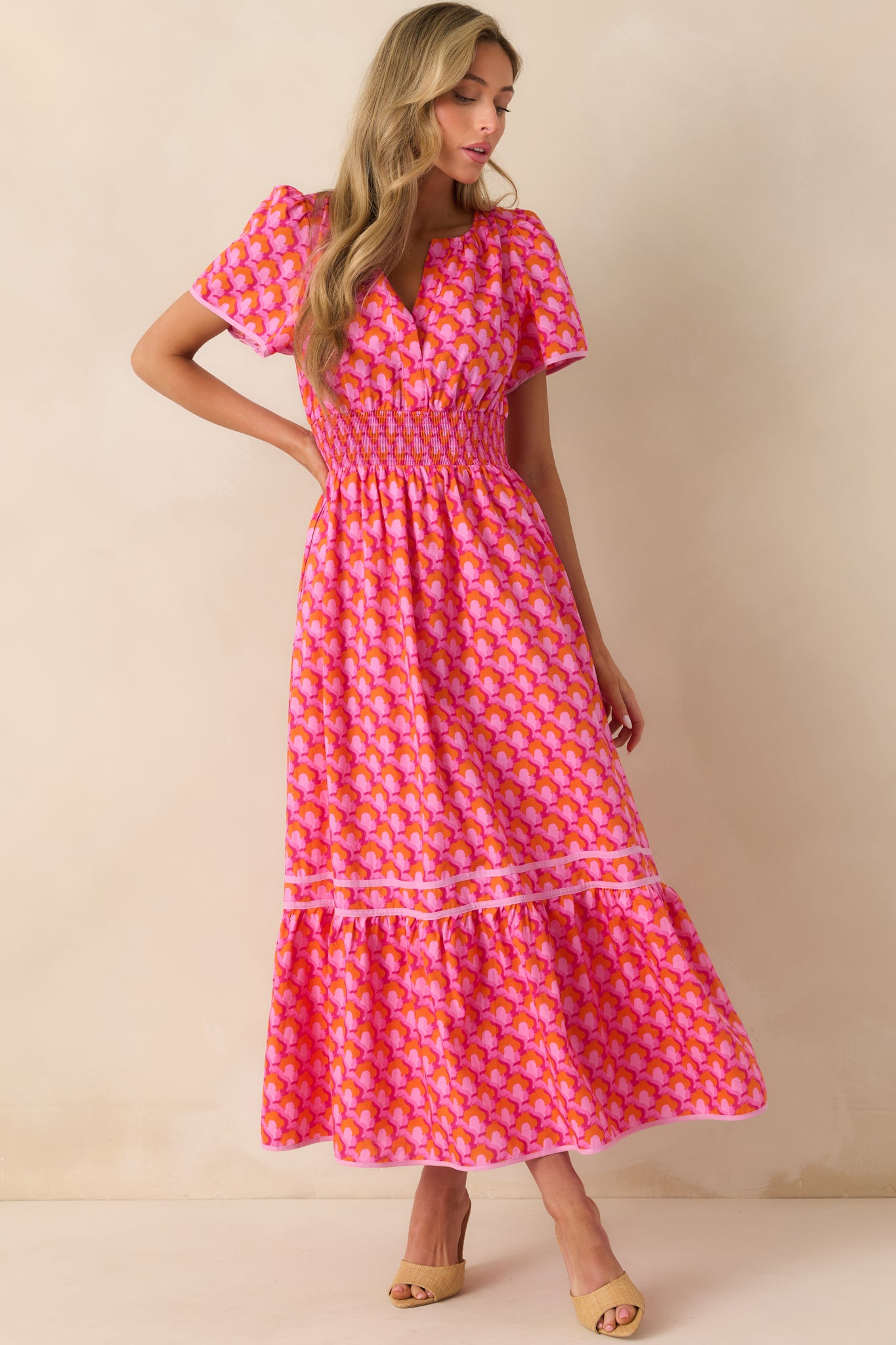 pink and orange abstract dress Megan Orange Abstract Maxi Dress