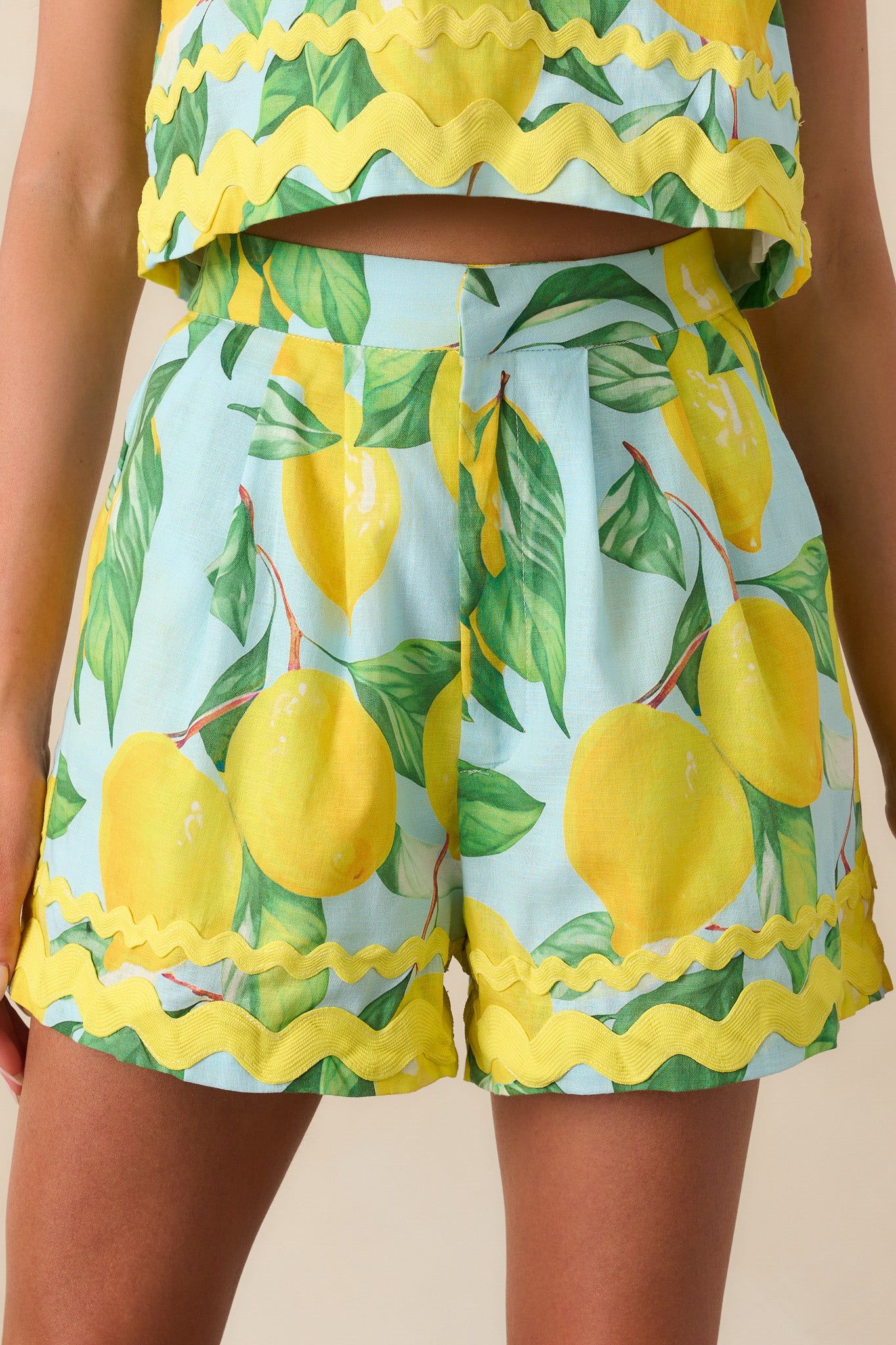 Prosperina Colleen Blue Lemon Print Cotton Classic Shorts