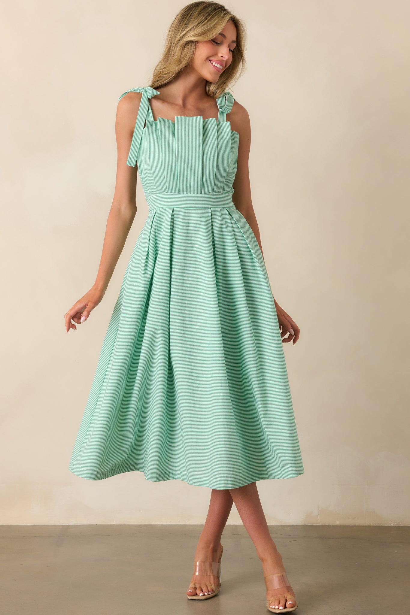 Prosperina Sloane Midi Dress In Grass Green Stripe | Red Dress Prosperina Sloane Midi Dress In Grass Green Stripe | Red Dress