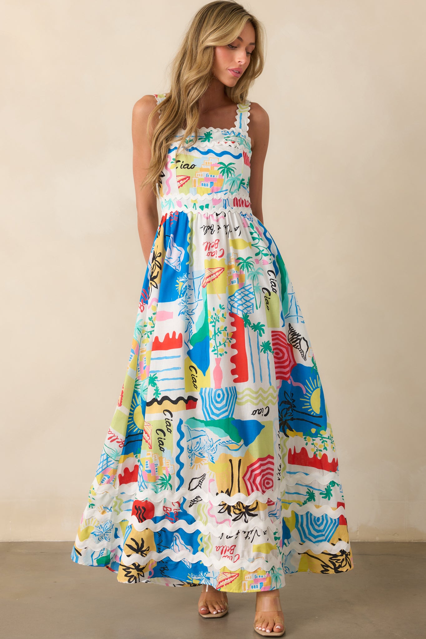 Multi Tropical Print Linen Maxi Dress - All Dresses | Red Dress Multi Tropical Print Linen Maxi Dress - All Dresses | Red Dress
