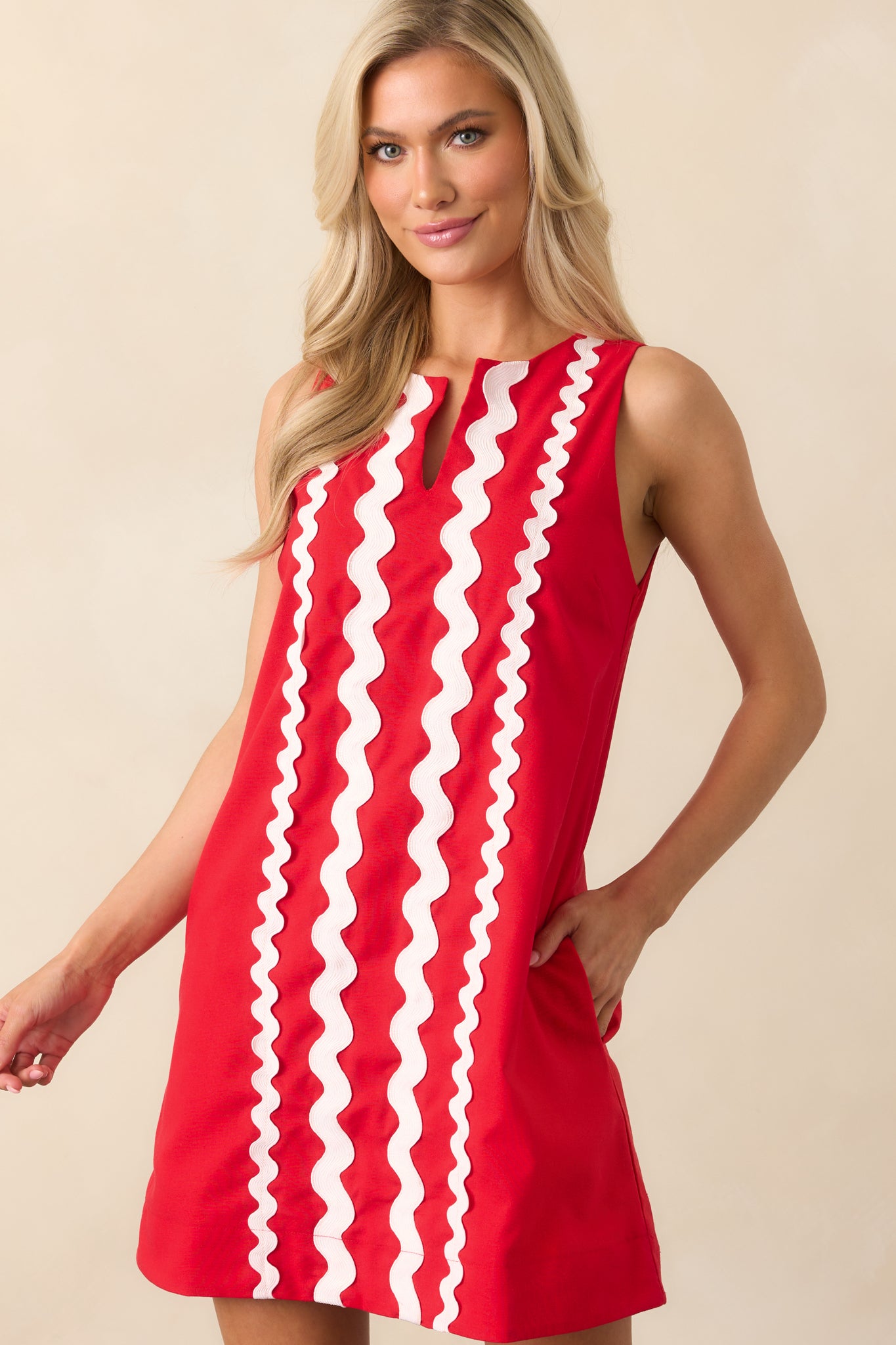 Red Ric Rac Cotton Shift Mini Dress - All Dresses | Red Dress Red Ric Rac Cotton Shift Mini Dress - All Dresses | Red Dress