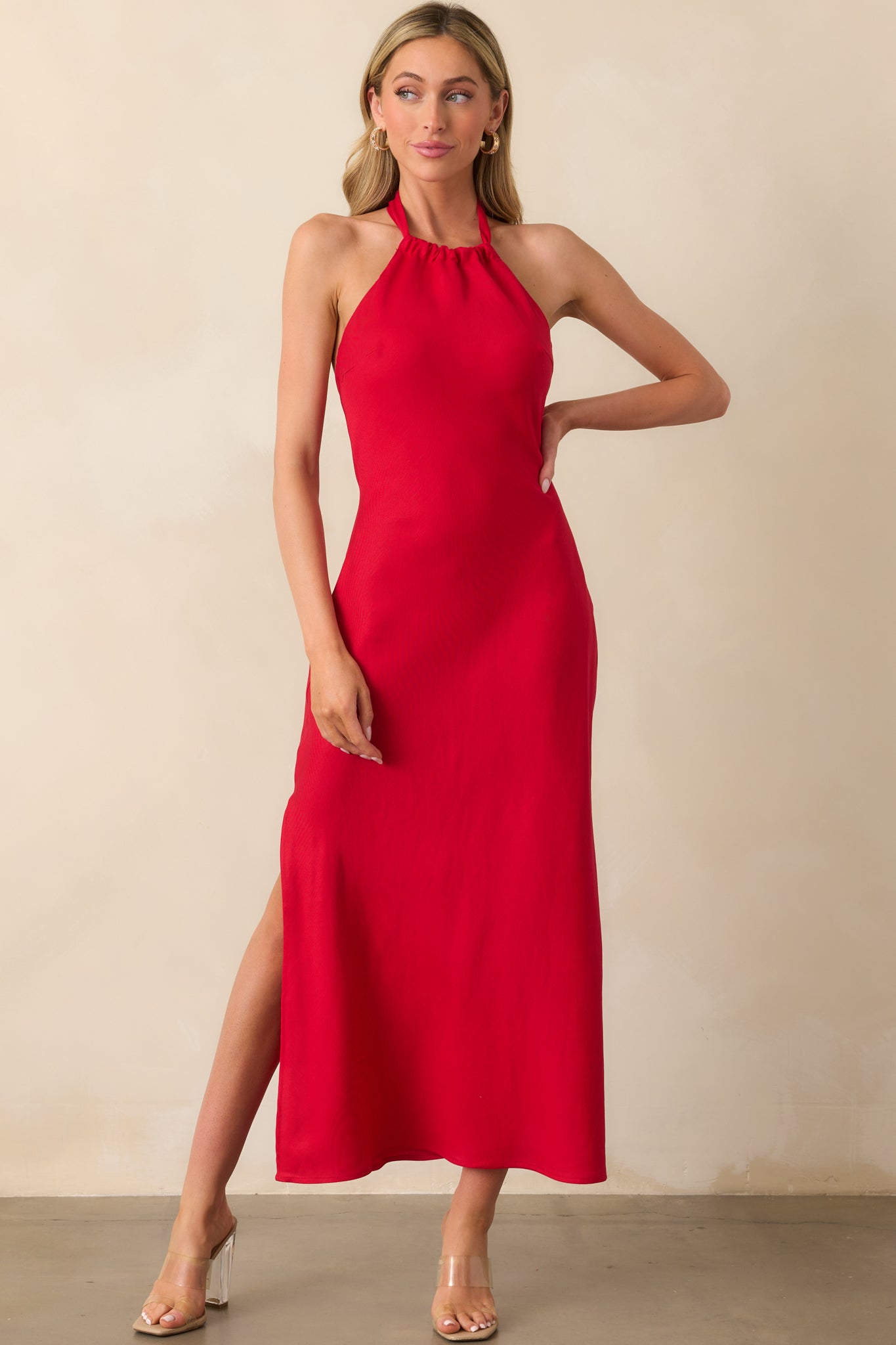 Staple The Label Amana Halter Bias Dress In Red Red Dress