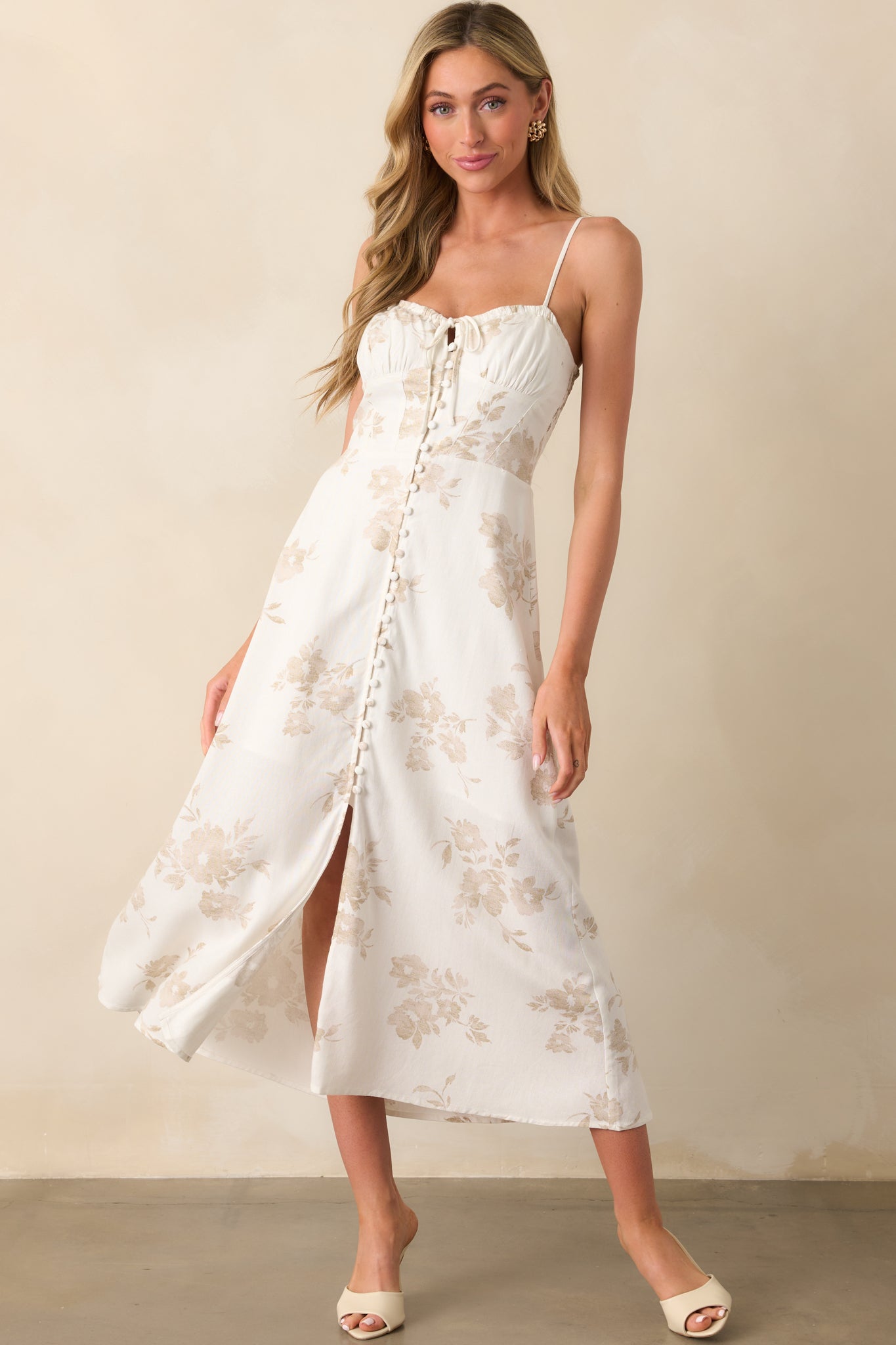 Ivory Floral Linen Blend Maxi Dress - Floral Dresses | Red Dress Ivory Floral Linen Blend Maxi Dress - Floral Dresses | Red Dress