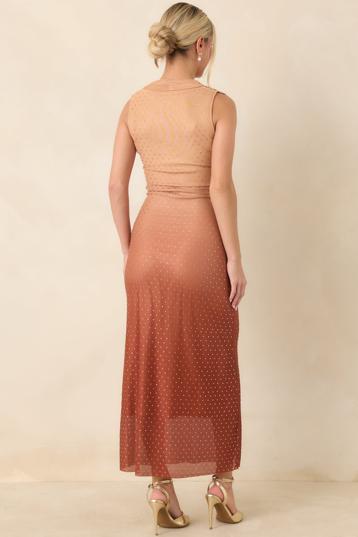 In the Last Light Rust Ombré Rhinestone Maxi Dress