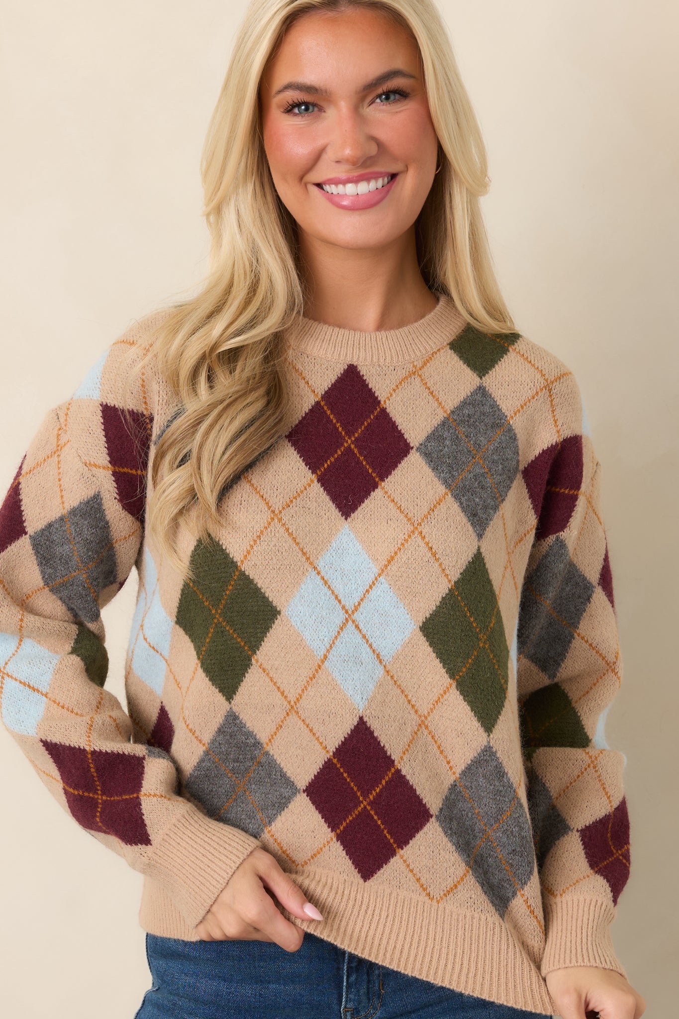 Good Thinking Camel Multi Argyle Sweater