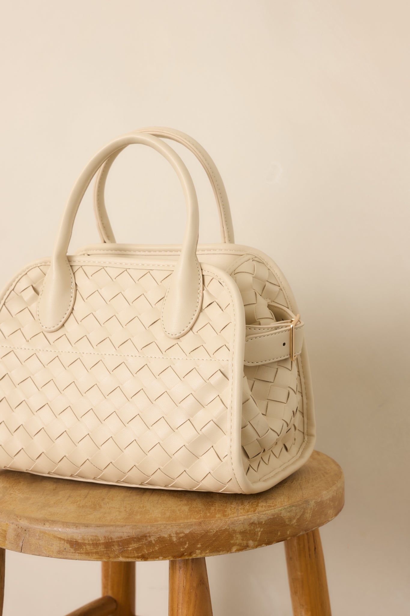 With Intention Ivory Woven Faux Leather Handbag