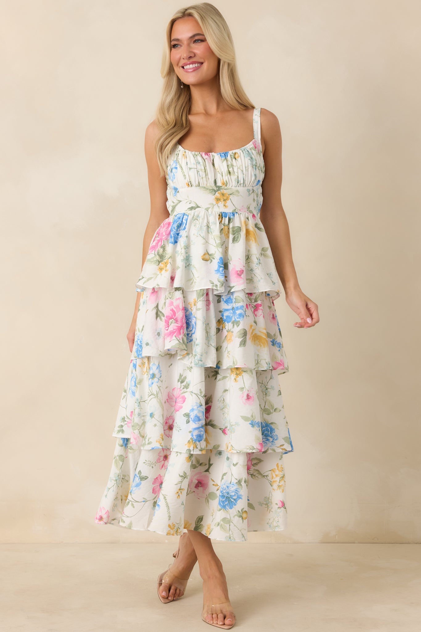 Floral print maxi dress with adjustable straps and a relaxed, airy maxi length.