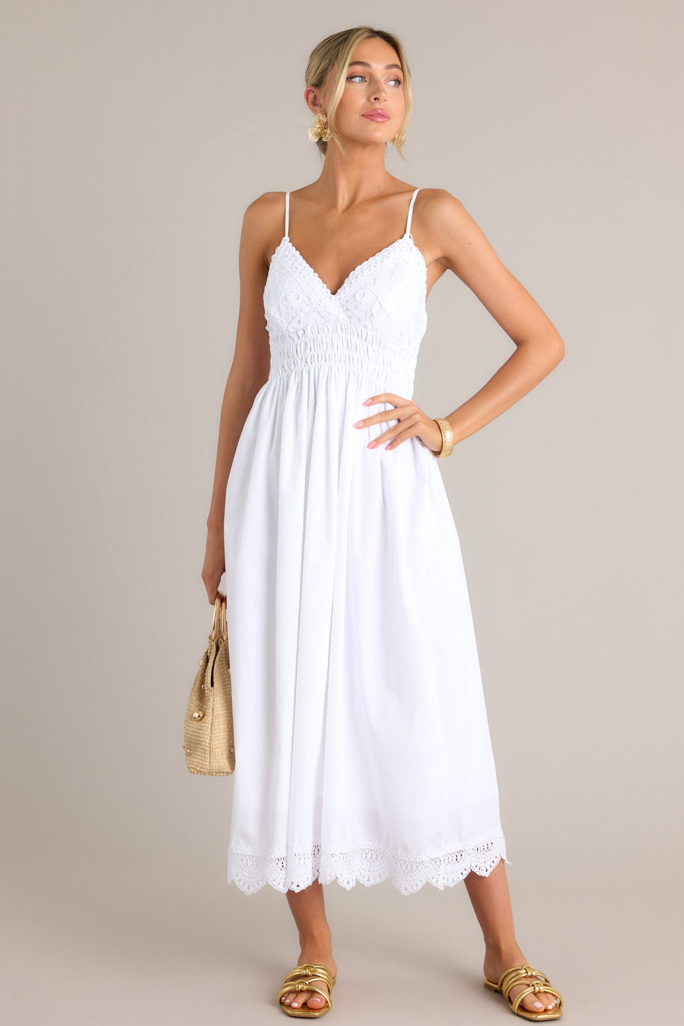 White Smocked Maxi Dress - All Dresses | Red Dress White Smocked Maxi Dress - All Dresses | Red Dress