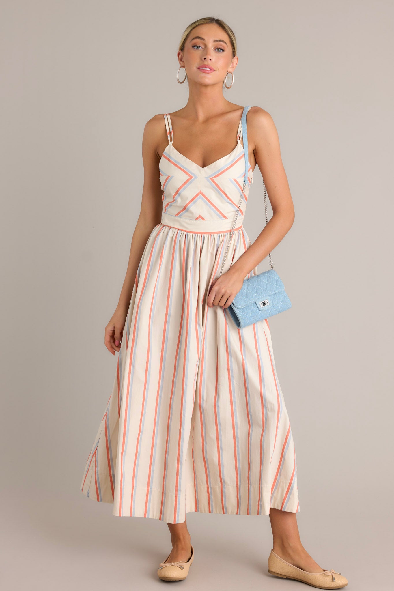 100% Cotton Beige Multi Stripe Maxi Dress - All Dresses | Red Dress 100% Cotton Beige Multi Stripe Maxi Dress - All Dresses | Red Dress
