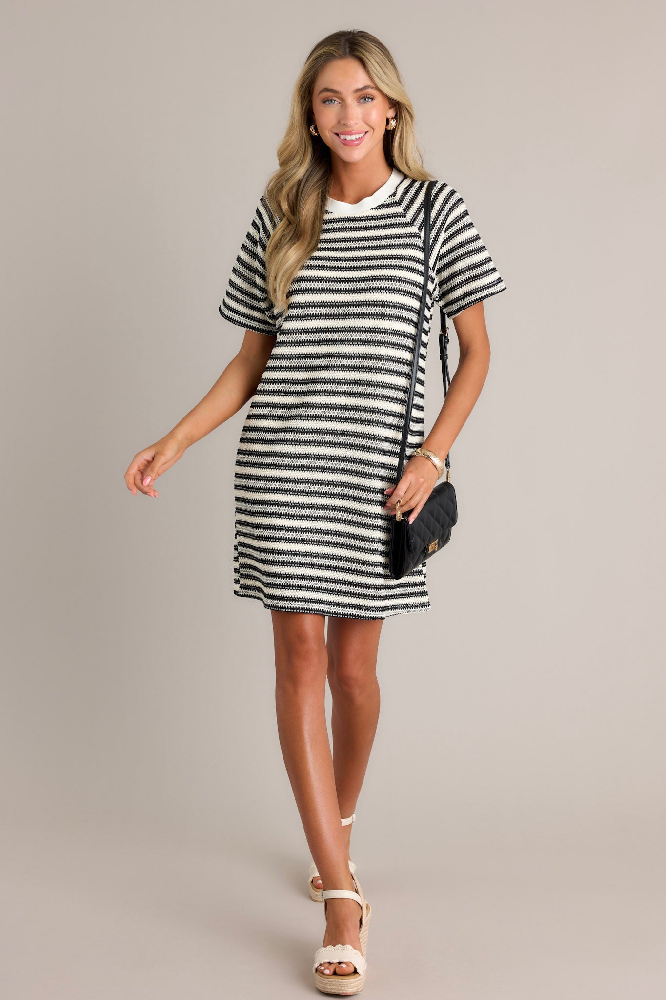 Black Stripe Knit Mini Dress - All Dresses | Red Dress Black Stripe Knit Mini Dress - All Dresses | Red Dress